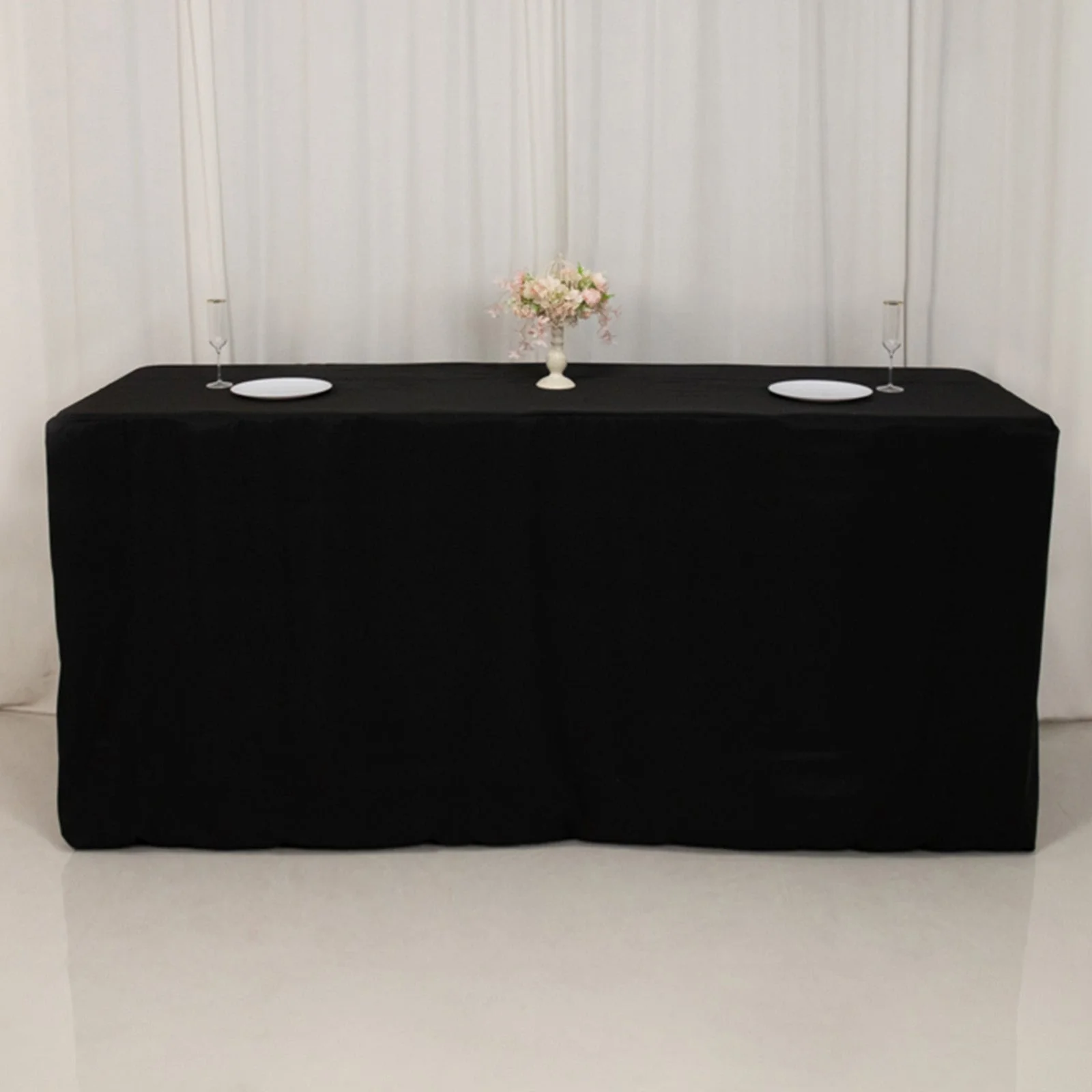 Fitted Polyester Rectangle Tablecloth 96"x24"x42" Black - Perfect for Tall Narrow Tables - Image 2