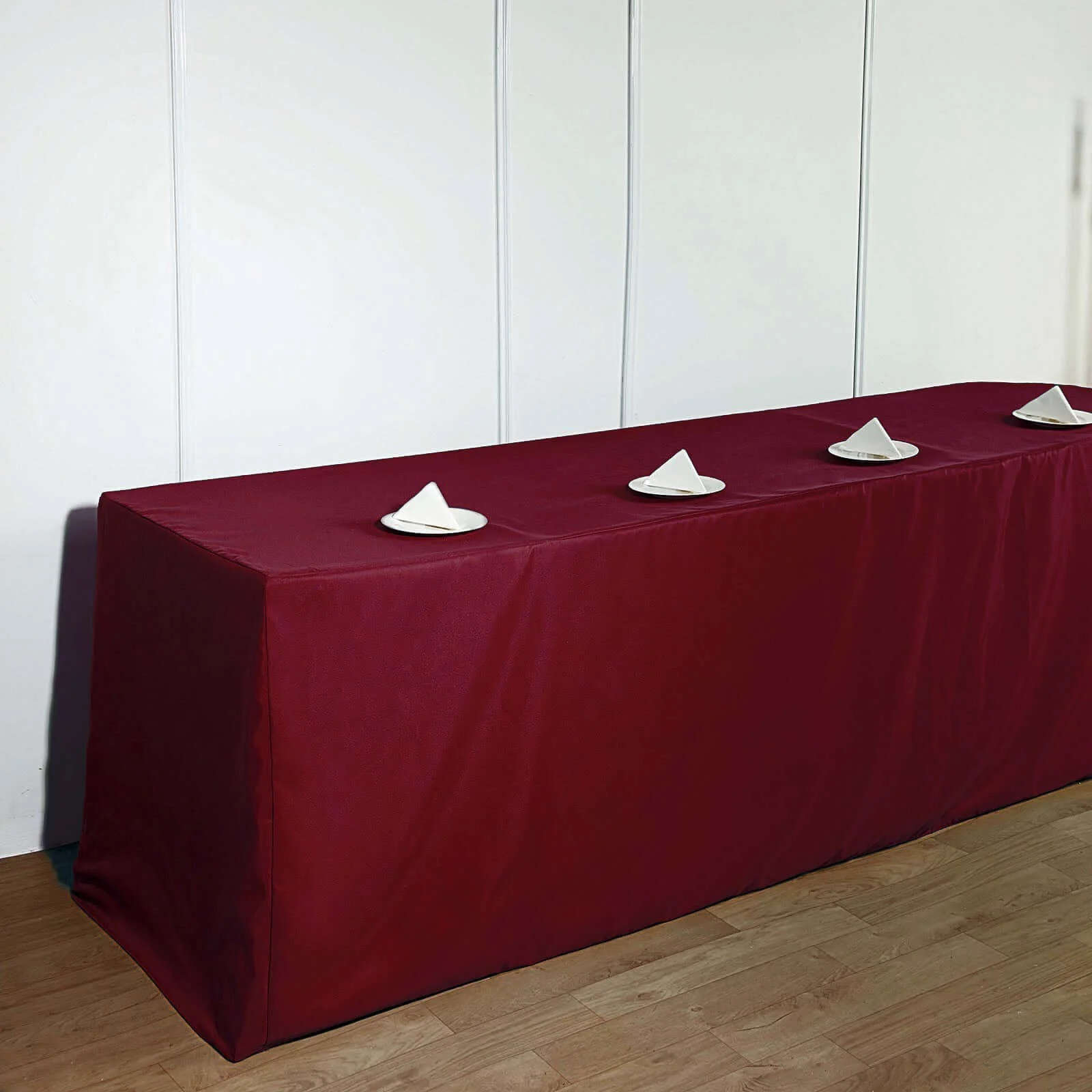 Fitted Polyester Rectangle Tablecloth 96"x30" Burgundy - Snug Fit for Large Tables - Image 6
