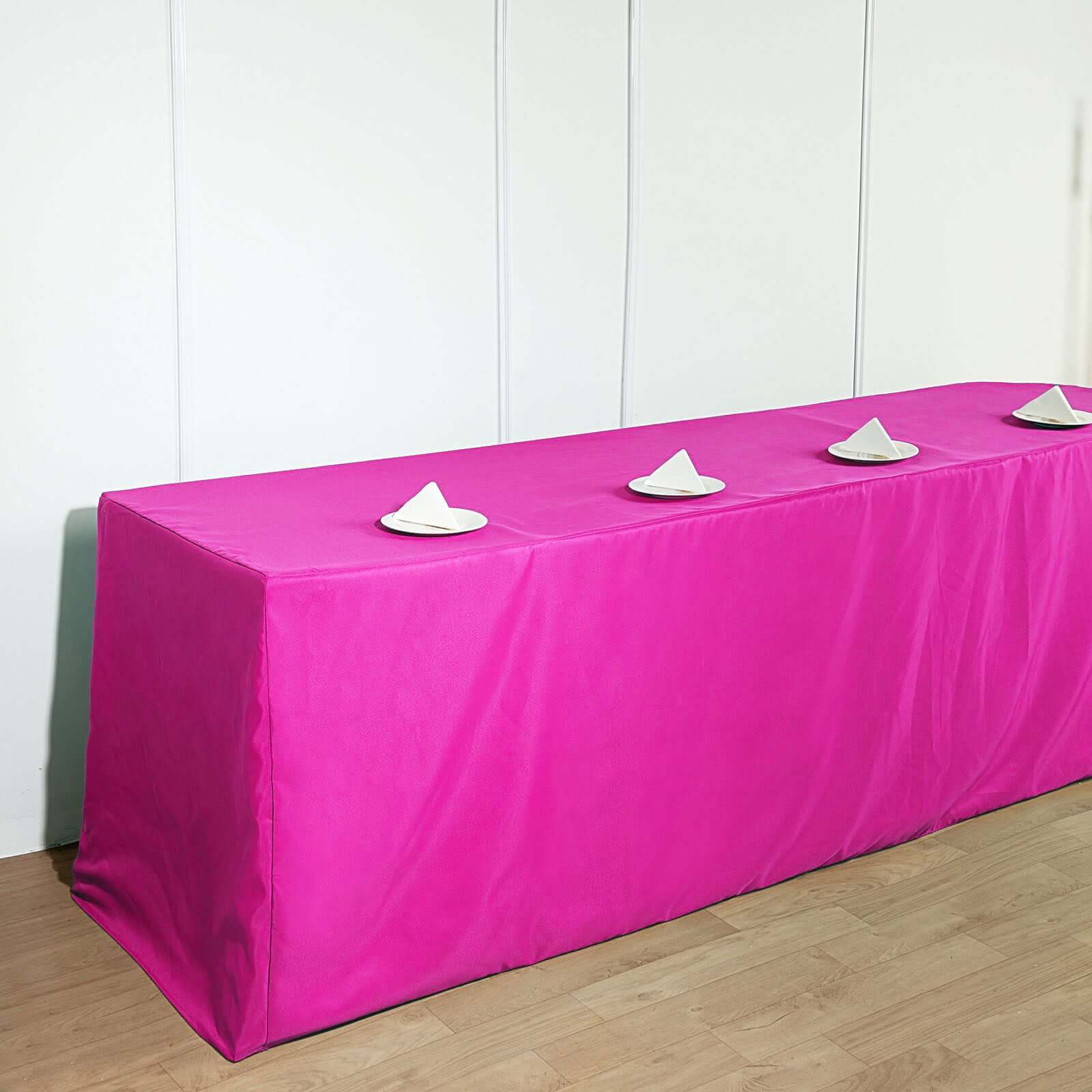 Fitted Polyester Rectangle Tablecloth 96"x30" Fuchsia - Snug Fit for Large Tables - Image 2