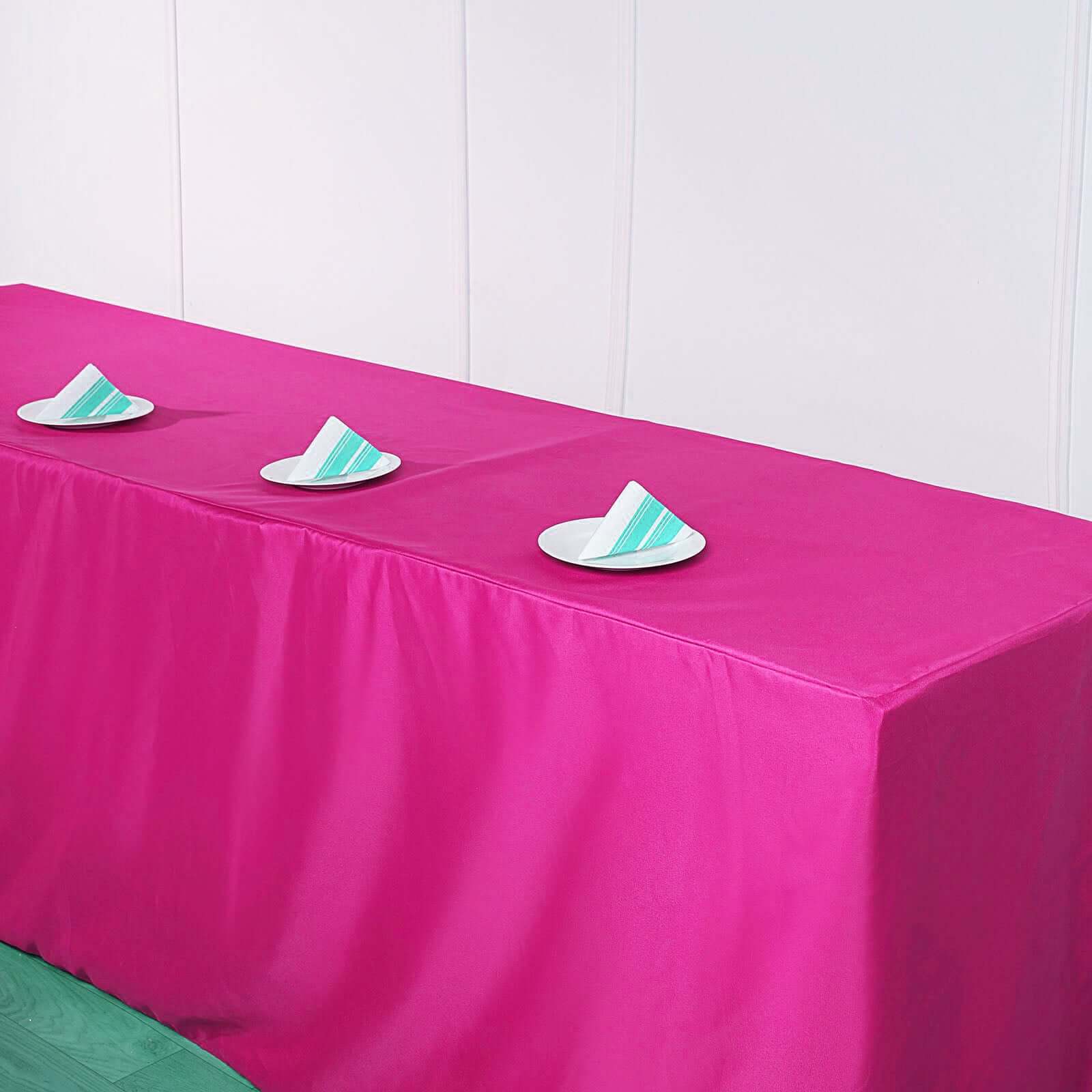 Fitted Polyester Rectangle Tablecloth 96"x30" Fuchsia - Snug Fit for Large Tables - Image 3