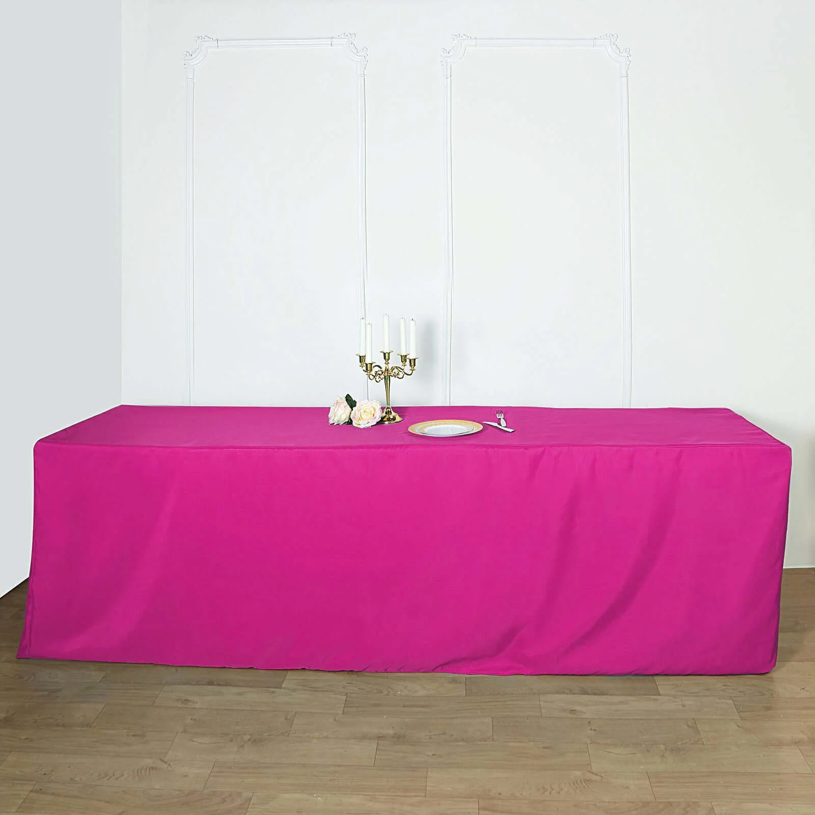 Fitted Polyester Rectangle Tablecloth 96"x30" Fuchsia - Snug Fit for Large Tables - Image 6