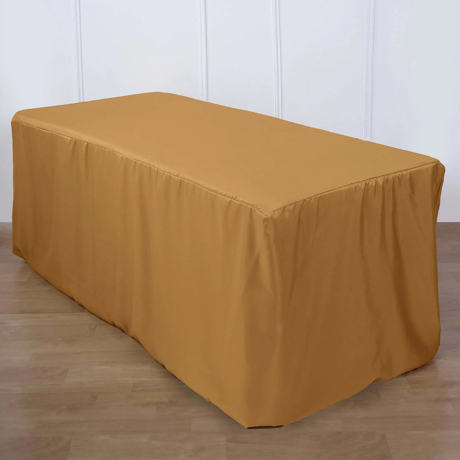 Fitted Polyester Rectangle Tablecloth 96"x30" Gold - Snug Fit and Easy to Maintain Table Cover for Banquets & Conferences