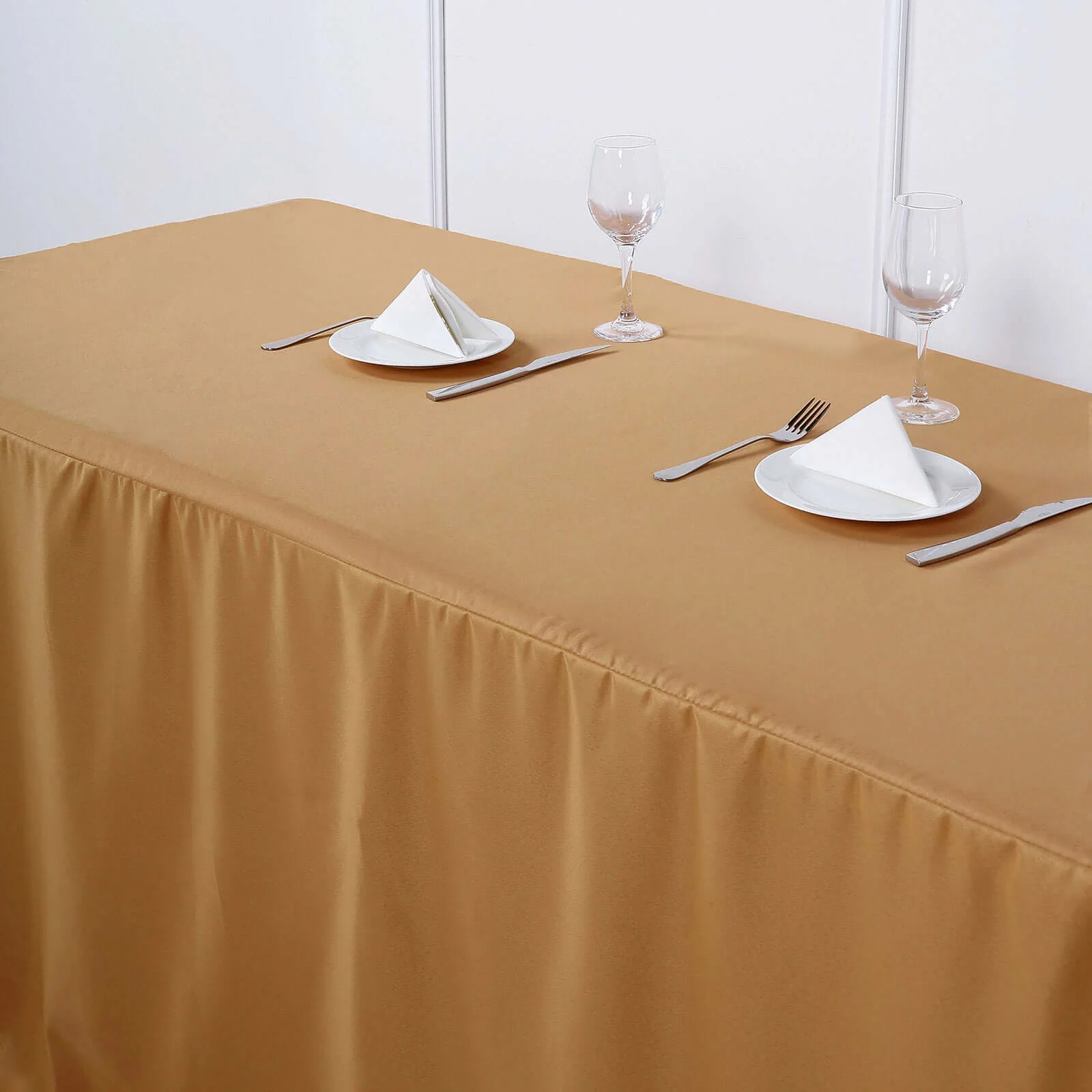 Fitted Polyester Rectangle Tablecloth 96"x30" Gold - Snug Fit and Easy to Maintain Table Cover for Banquets & Conferences - Image 6