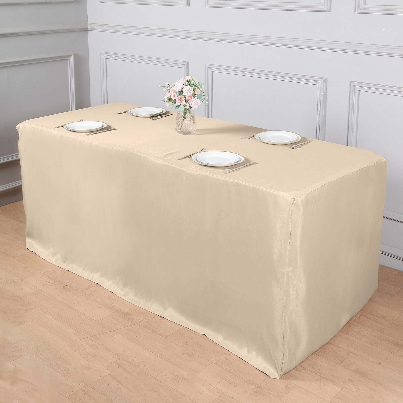 Fitted Polyester Rectangle Tablecloth 96"x30" Nude - Snug Fit for Large Tables - Image 6