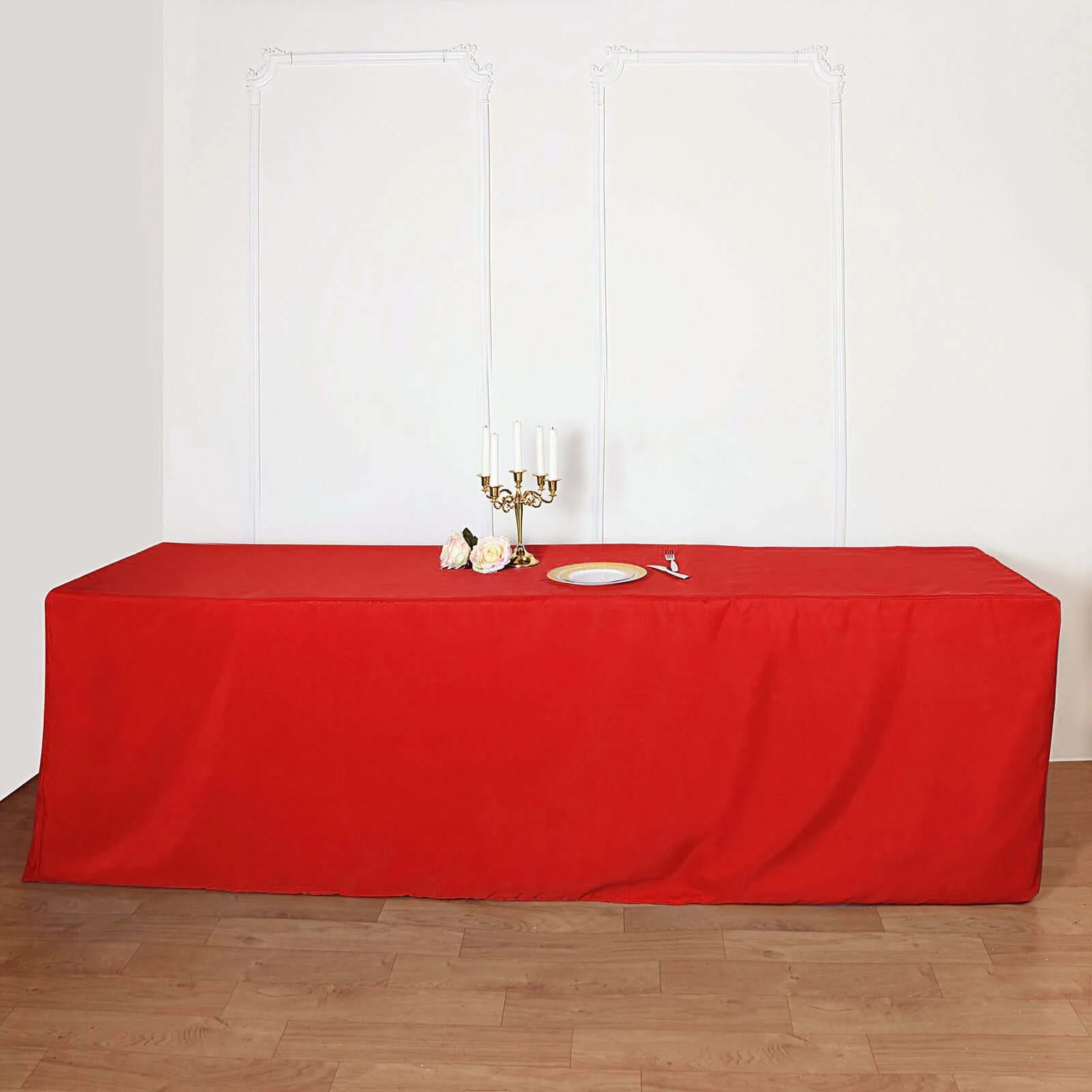 Fitted Polyester Rectangle Tablecloth 96"x30" Red - Snug Fit for Large Tables - Image 3