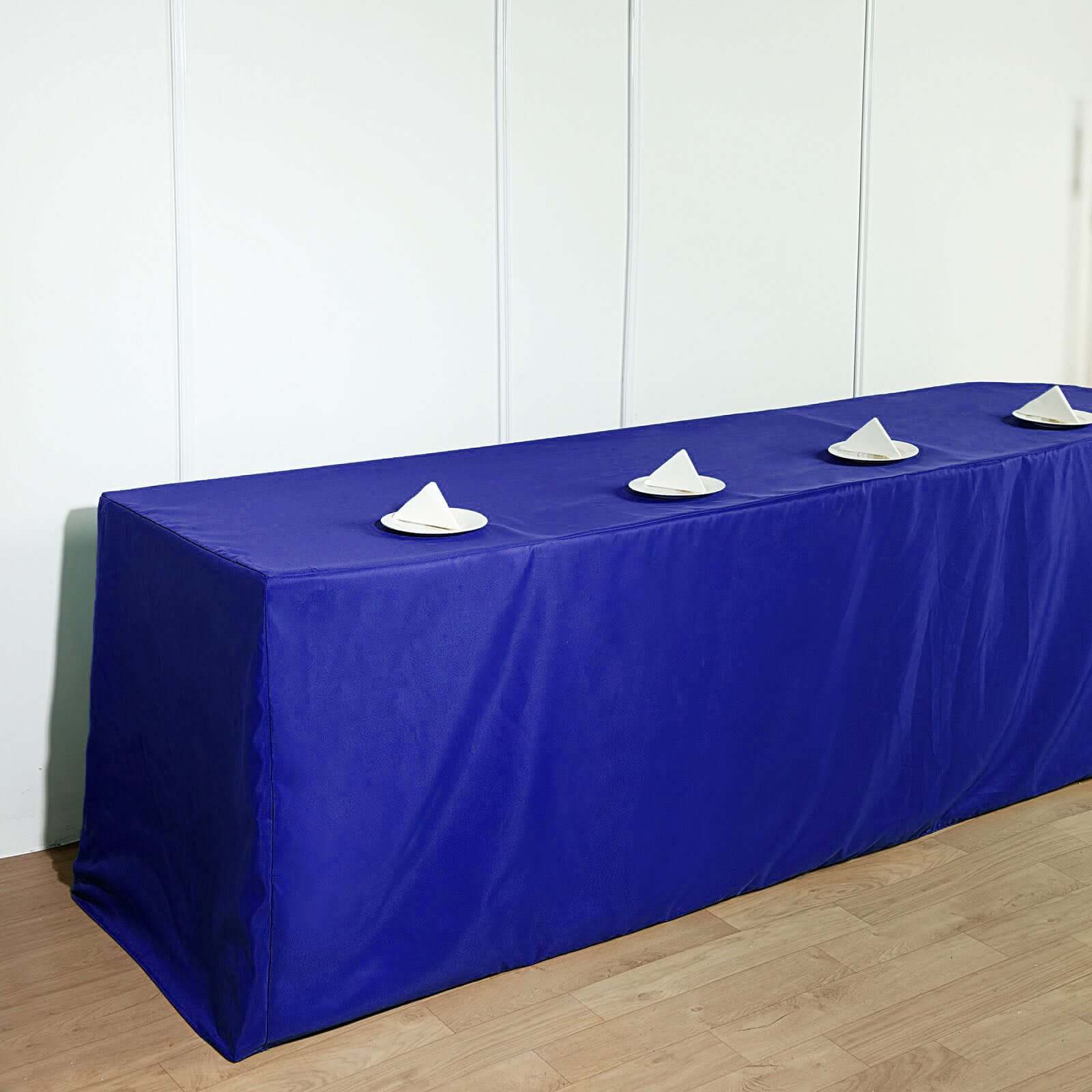 Fitted Polyester Rectangle Tablecloth 96"x30" Royal Blue - Snug Fit for Large Tables - Image 2