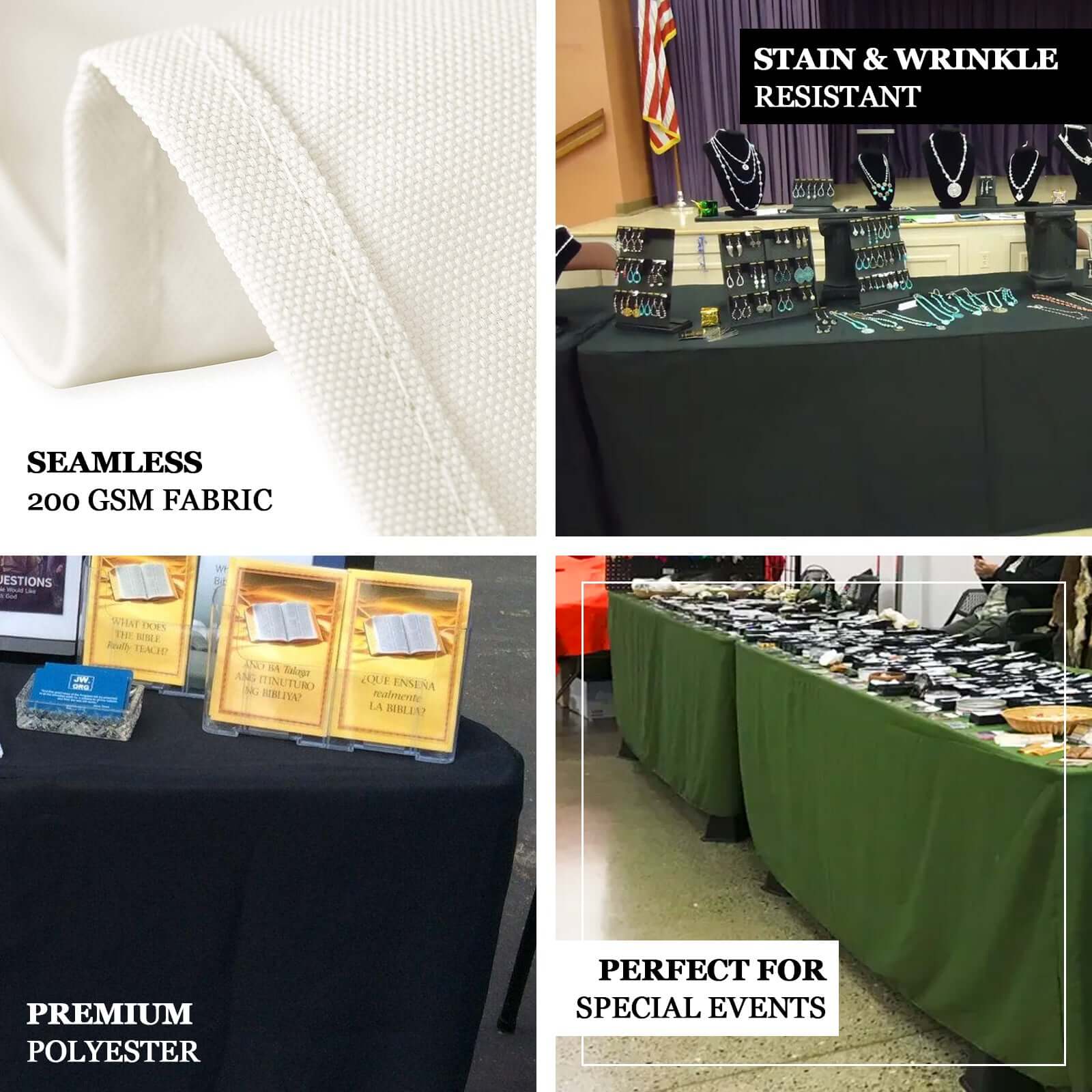 Fitted Polyester Rectangle Tablecloth 96"x30" White - Snug Fit and Easy to Maintain Table Cover for Banquets & Conferences - Image 4