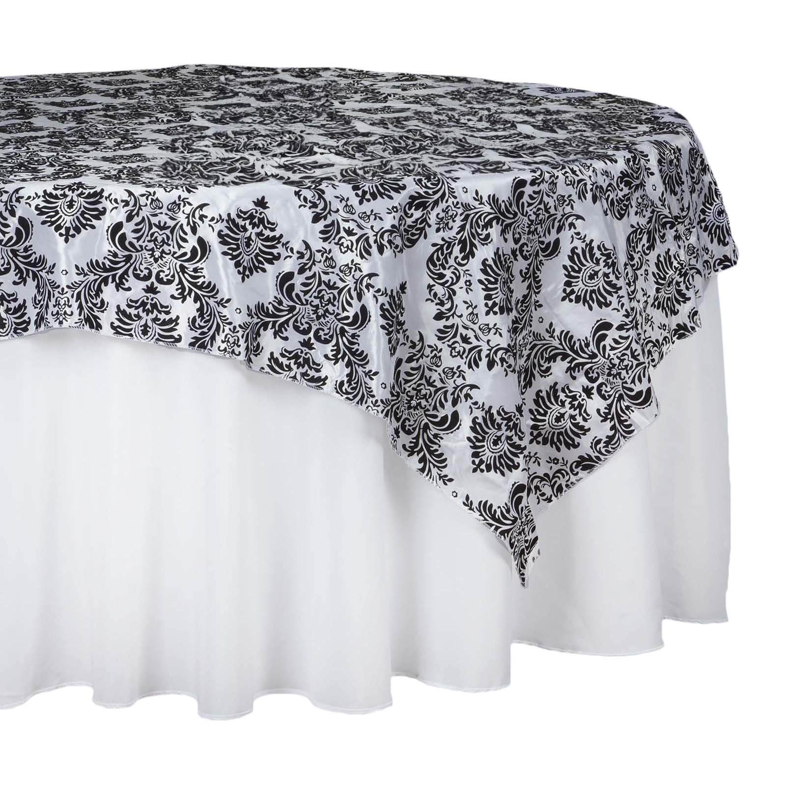 Flocking Square Table Overlay 60"x60" Black Damask Design - Sophisticated Decor for Banquets and Receptions - Image 6