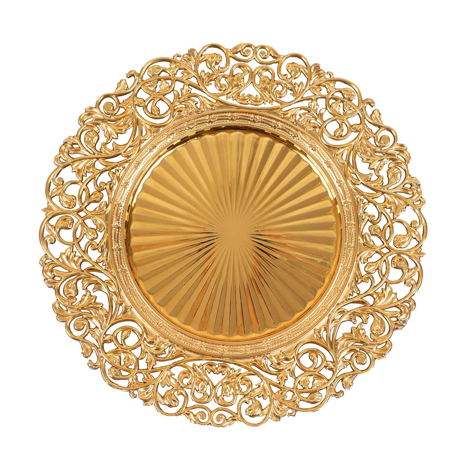 6-Pack Acrylic Charger Plates 13" Round Gold with Vintage Floral Carved Rim - Event Tabletop Decorative Charger Tableware - Image 4