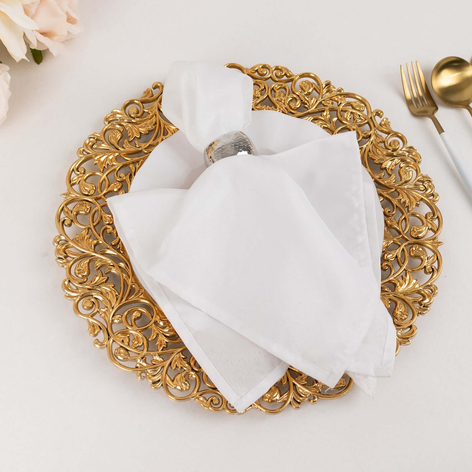 6-Pack Acrylic Charger Plates 13" Round Gold with Vintage Floral Carved Rim - Event Tabletop Decorative Charger Tableware - Image 5