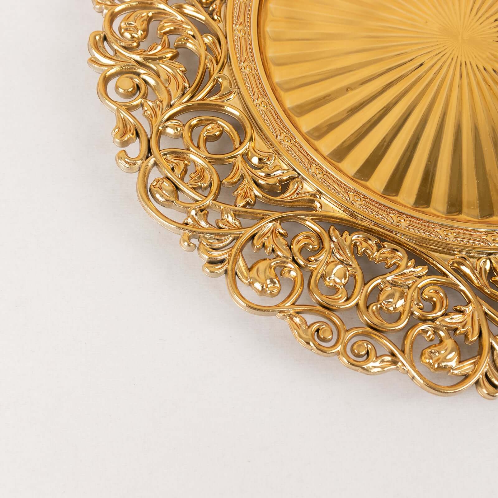 6-Pack Acrylic Charger Plates 13" Round Gold with Vintage Floral Carved Rim - Event Tabletop Decorative Charger Tableware - Image 6