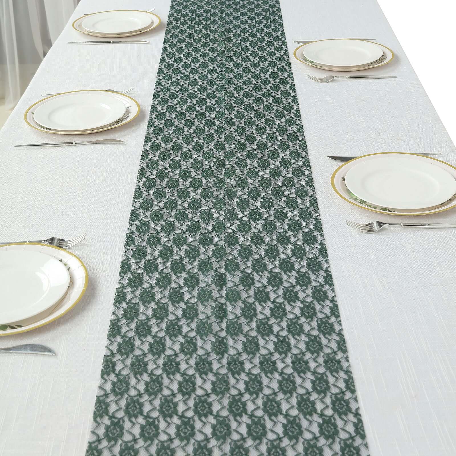Floral Lace Table Runner 12"x108" Hunter Emerald Green - Delicate and Ornate Table Decor - Image 6