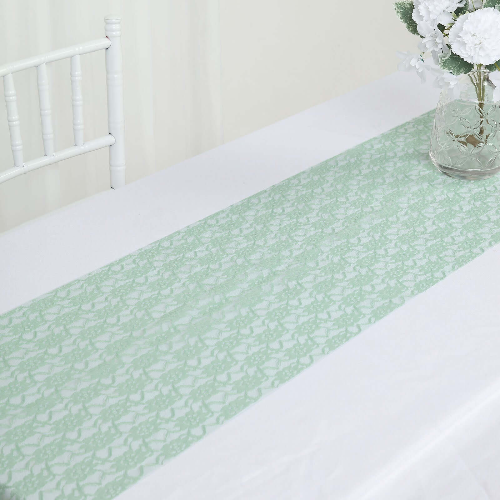 Floral Lace Table Runner 12"x108" Sage Green - Delicate and Ornate Table Decor - Image 10