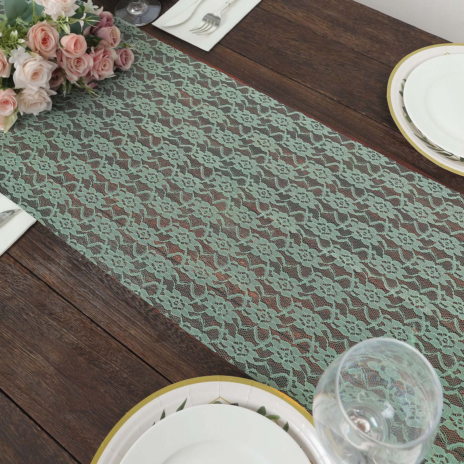 Floral Lace Table Runner 12"x108" Sage Green - Delicate and Ornate Table Decor - Image 2