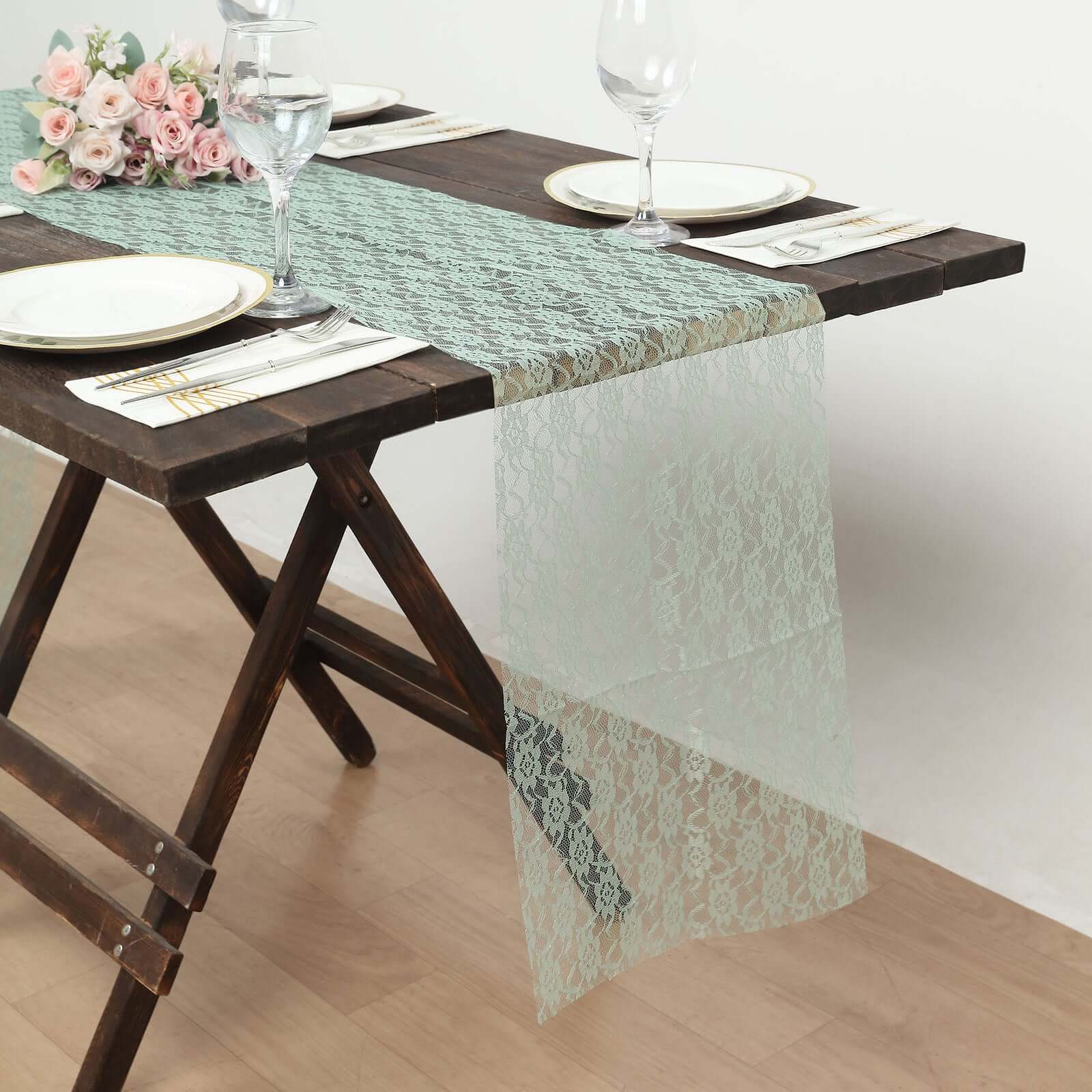 Floral Lace Table Runner 12"x108" Sage Green - Delicate and Ornate Table Decor - Image 5