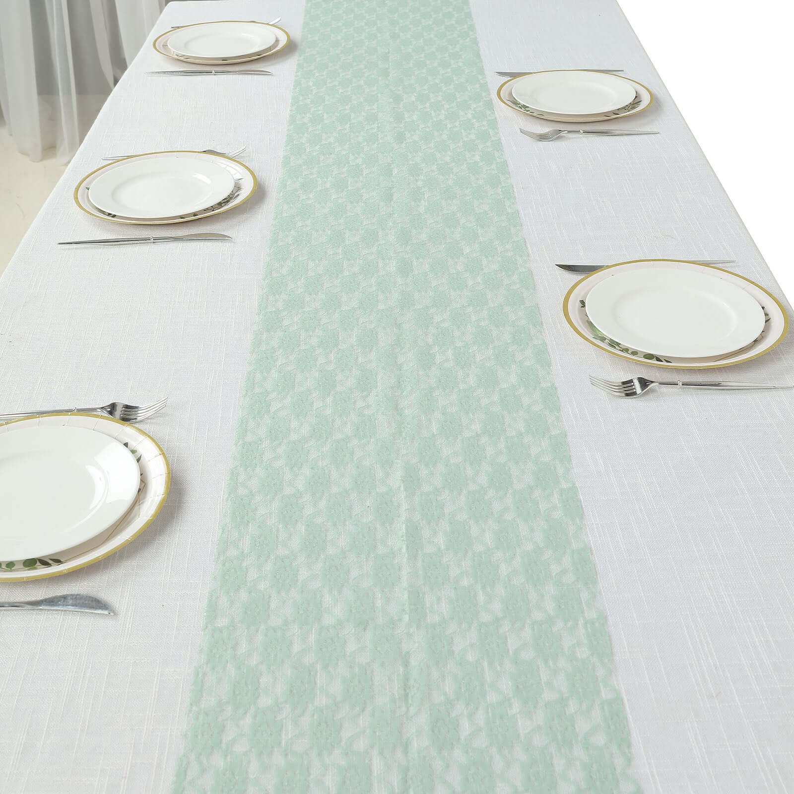 Floral Lace Table Runner 12"x108" Sage Green - Delicate and Ornate Table Decor - Image 6