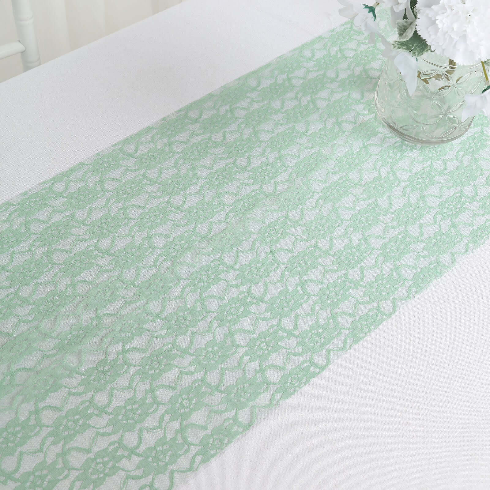 Floral Lace Table Runner 12"x108" Sage Green - Delicate and Ornate Table Decor - Image 9