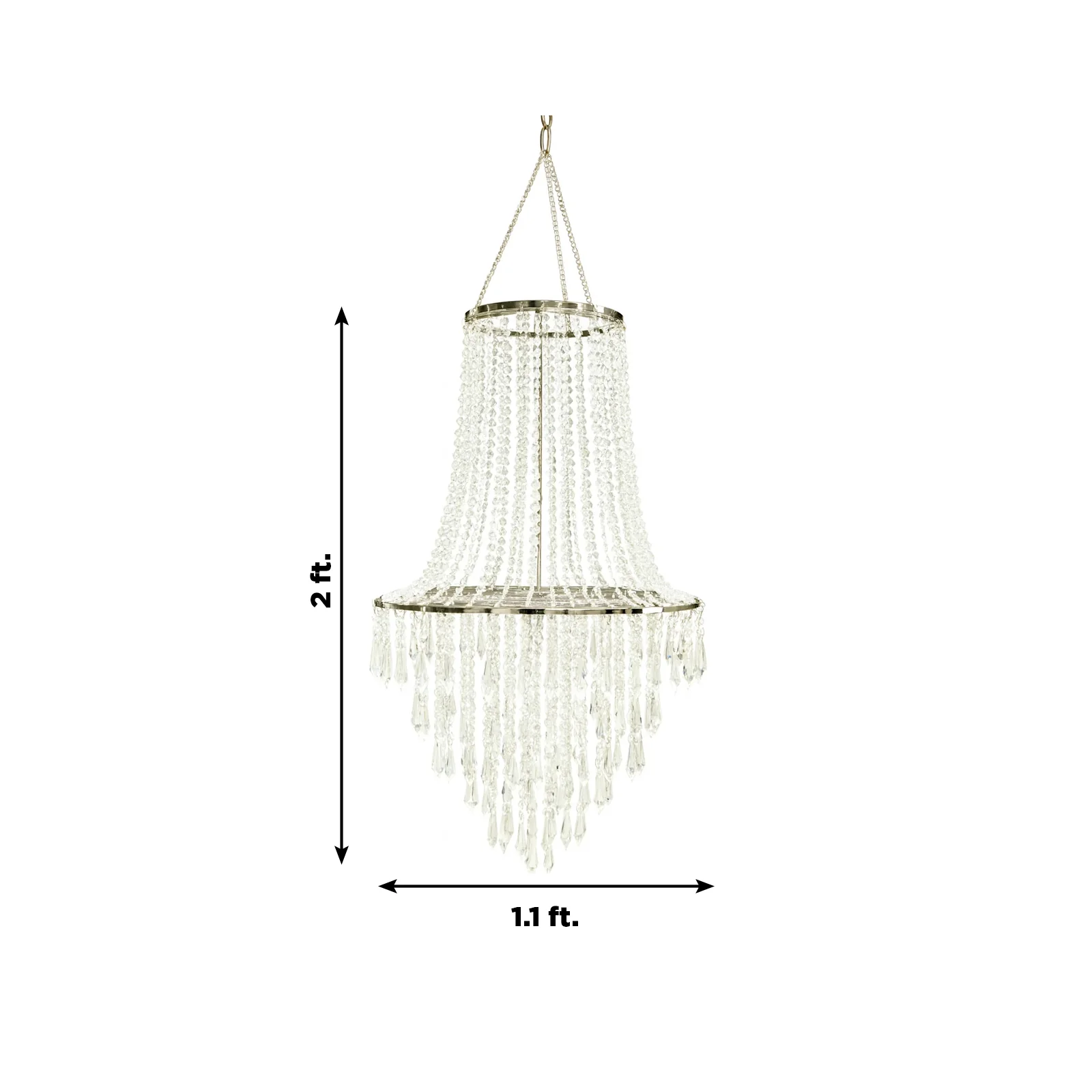 Fountain Style Crystal Beaded Chandelier – 2ft Hanging Pendant Light with Silver Metal Frame & Hook Chain, Elegant Tiered Design - Image 3