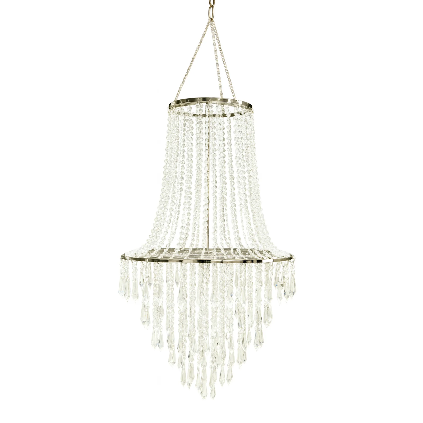 Fountain Style Crystal Beaded Chandelier – 2ft Hanging Pendant Light with Silver Metal Frame & Hook Chain, Elegant Tiered Design - Image 6