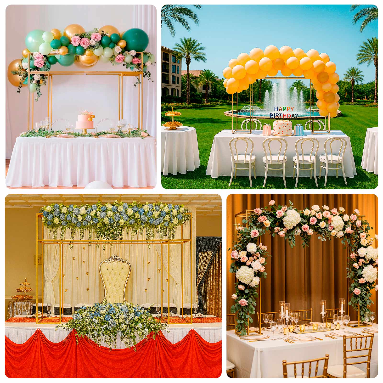 Freestanding Over the Table Rod in Gold, Rectangular Double Frame Table Top Stand for Floral Balloon Décor - 5ft - Image 5