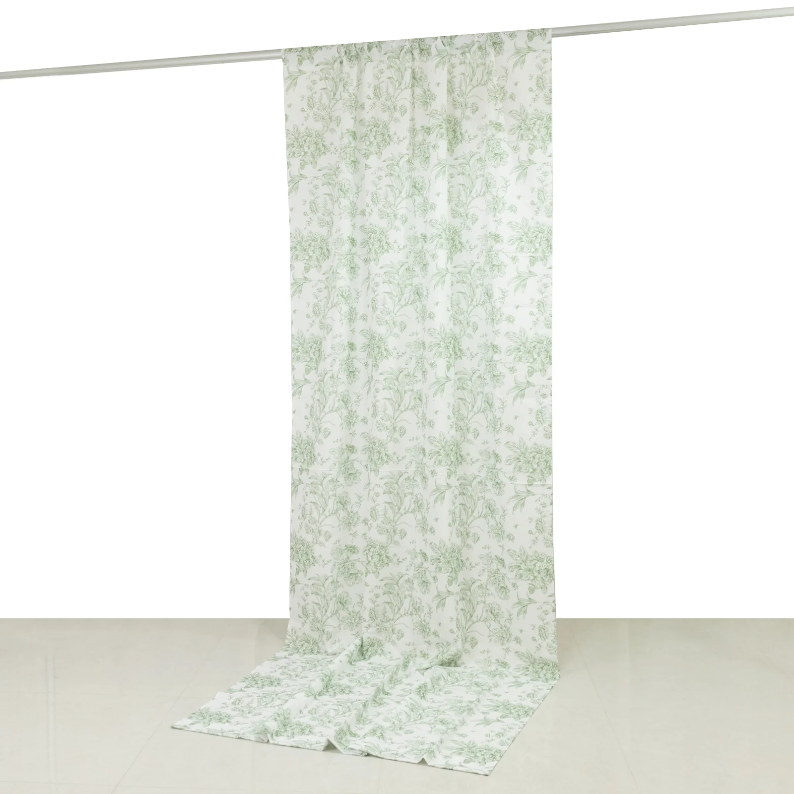 French Toile Backdrop Curtain – 5ft x 12ft Polyester Drape Panel, Dusty Sage Green Floral, Rod Pocket Design - Image 2