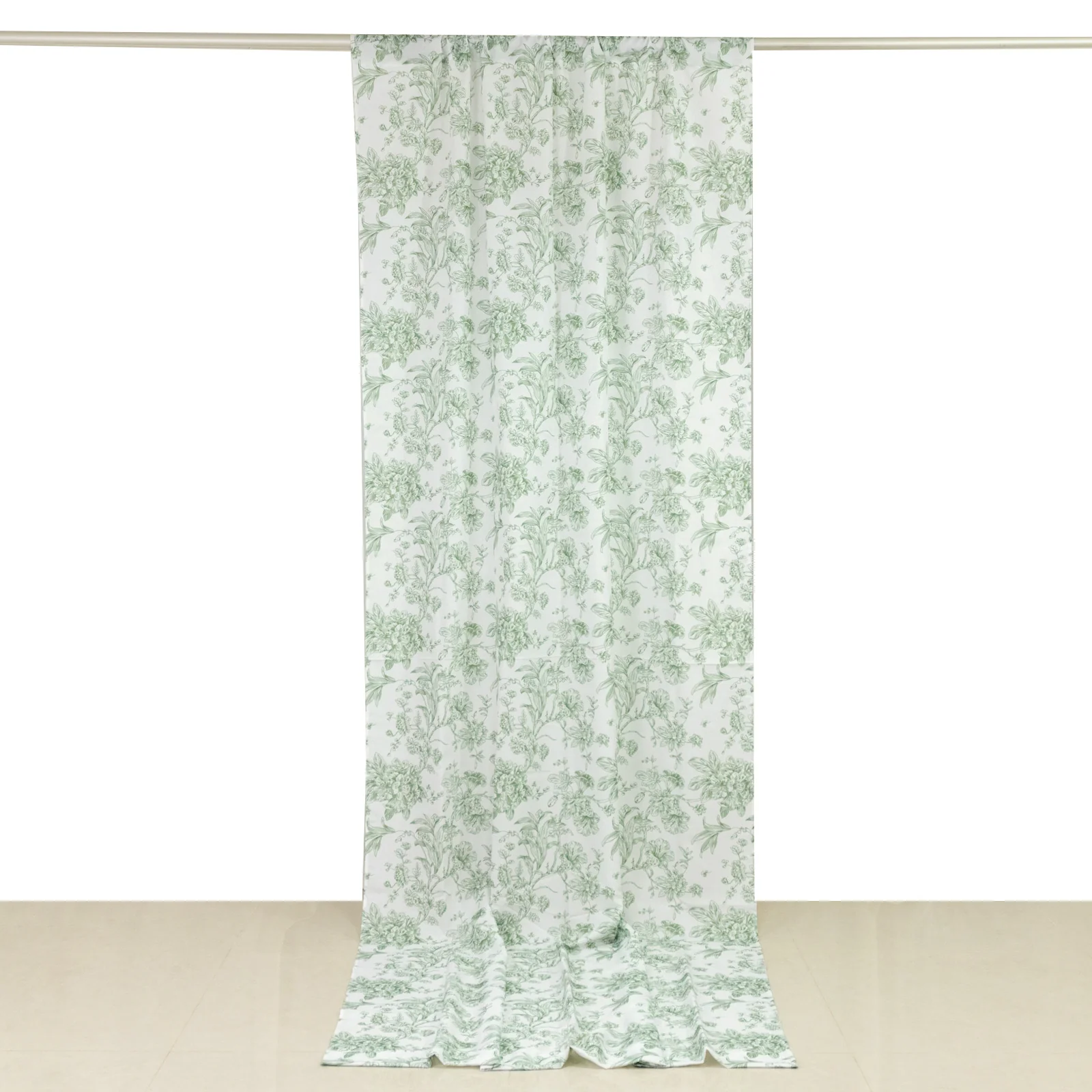 French Toile Backdrop Curtain – 5ft x 12ft Polyester Drape Panel, Dusty Sage Green Floral, Rod Pocket Design - Image 3