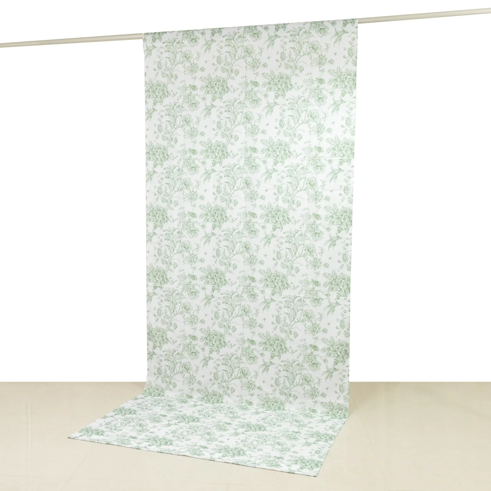 French Toile Backdrop Curtain – 5ft x 12ft Polyester Drape Panel, Dusty Sage Green Floral, Rod Pocket Design - Image 4