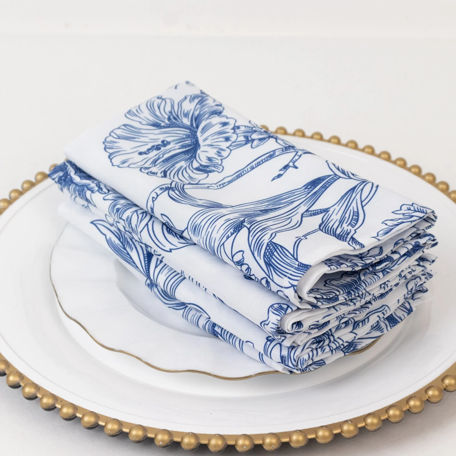 5-Pack French Toile Cloth Napkins – 17"x17" Blue and White Reusable Polyester Table Napkins in Floral Design for Events & Dining - Image 3