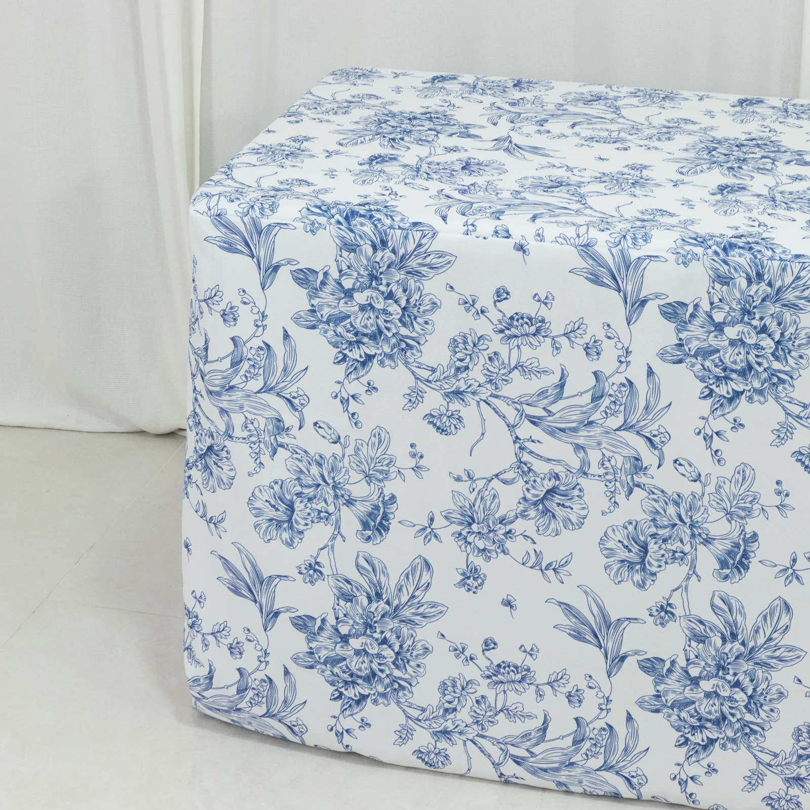 French Toile Fitted Polyester Tablecloth 6ft – Blue & White Rectangular Wrinkle-Resistant Table Cover - Image 4
