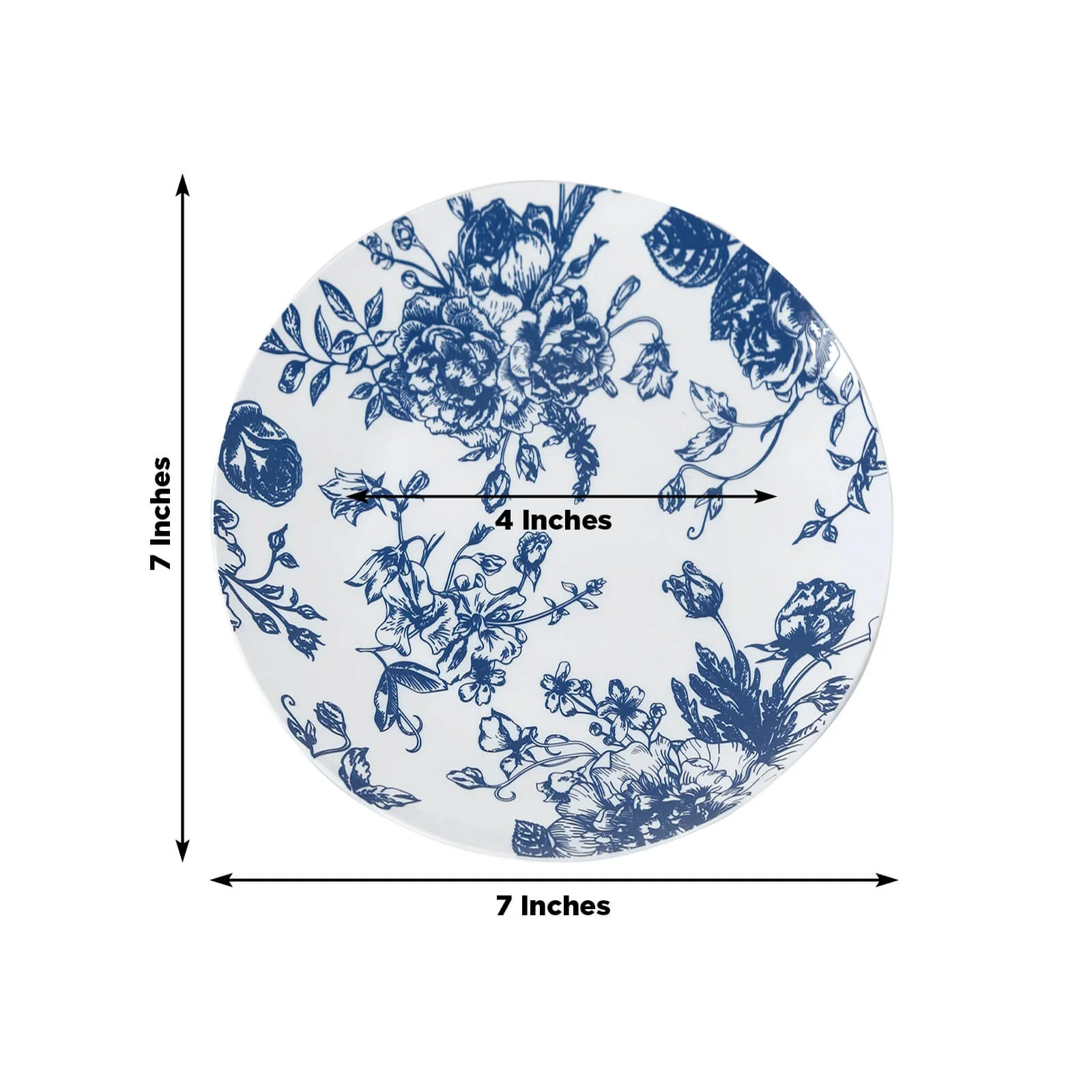 10-Pack French Toile Plastic Dessert Plates – Blue & White Floral, 7" Round Disposable Salad Plates - Image 3