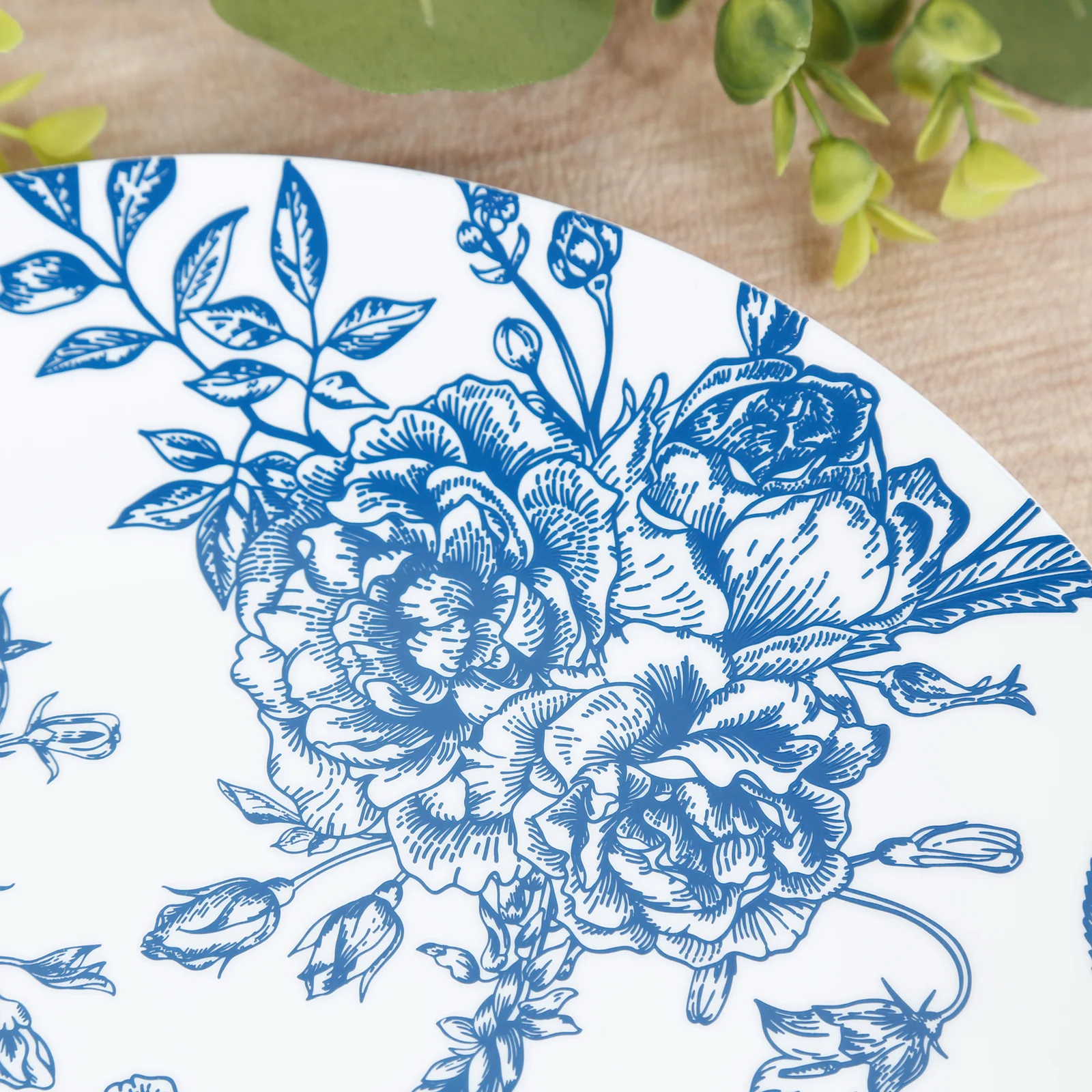 10-Pack French Toile Plastic Dinner Plates – Blue & White Floral, 10" Round Disposable Party Plates - Image 8