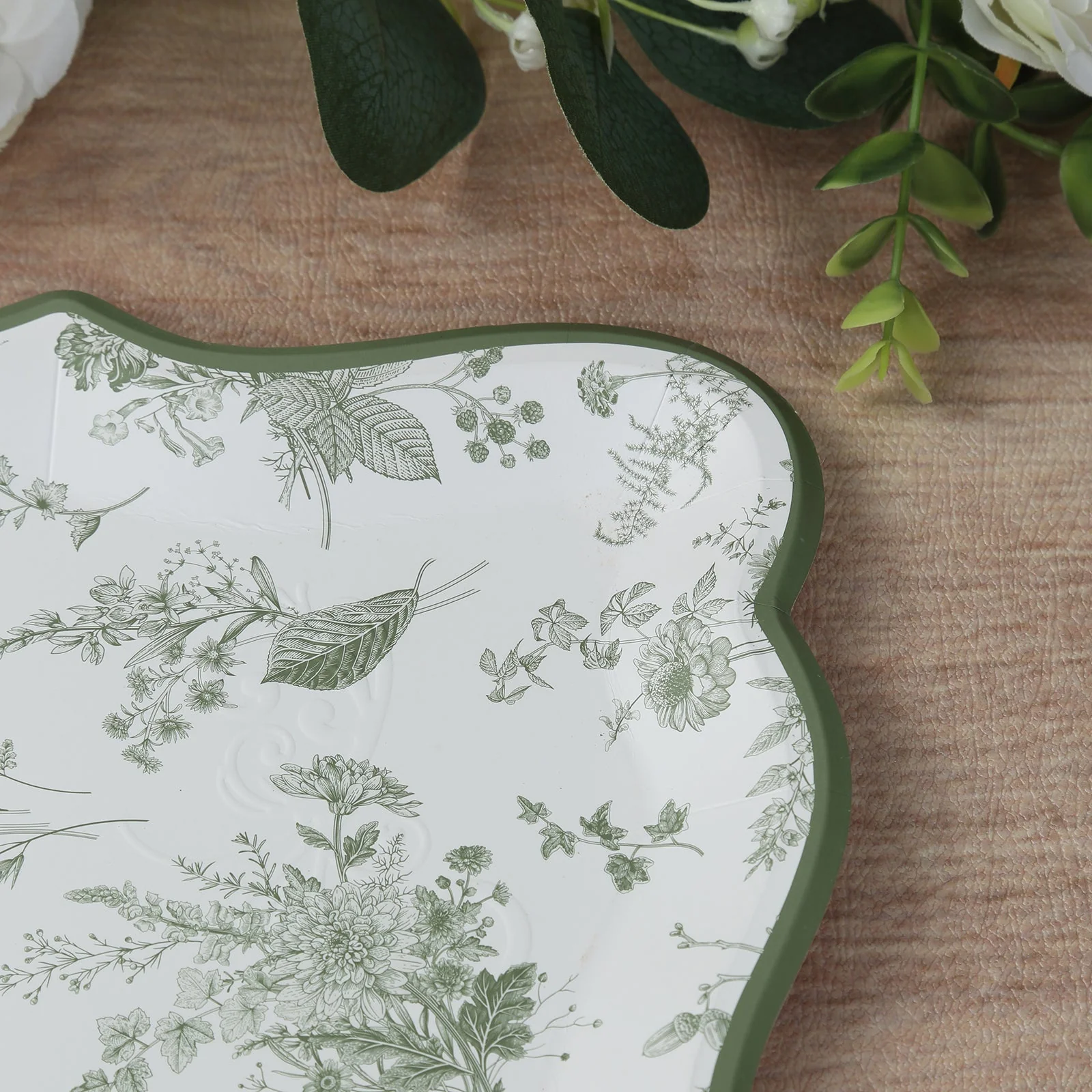 10-Pack Paper Rectangle Serving Trays 14"x10" White/Sage Green with French Toile Pattern - 400GSM Heavy Duty Disposable Cardboard Party Platters for Stylish Food Displays - Image 10