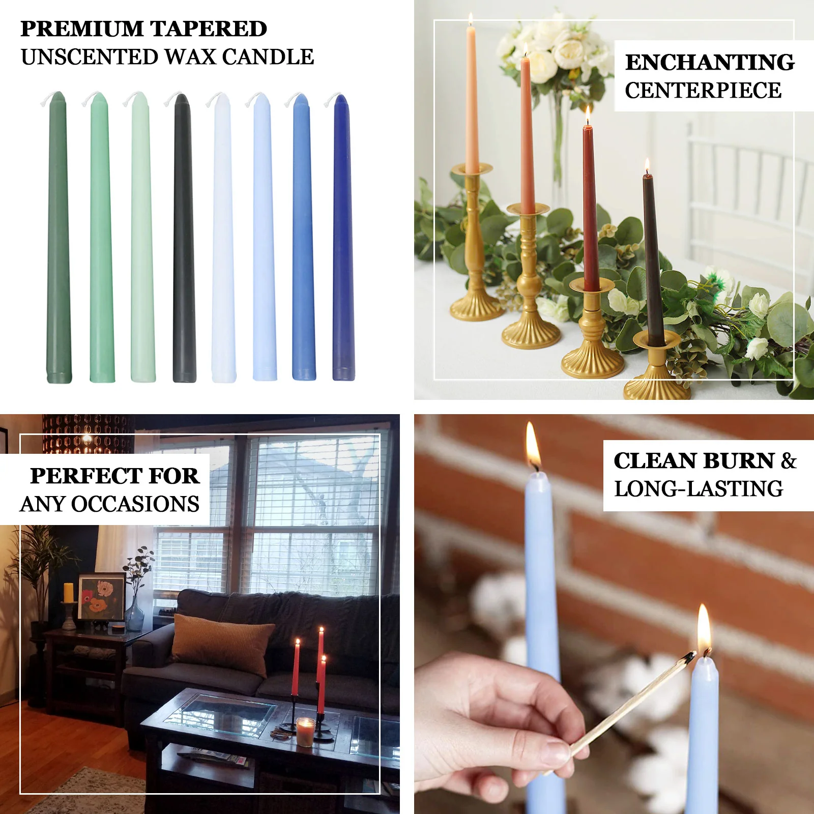 12 Pack French Toile Wax Taper Candles White and Sage Green Unscented Candles - 10" - Image 4