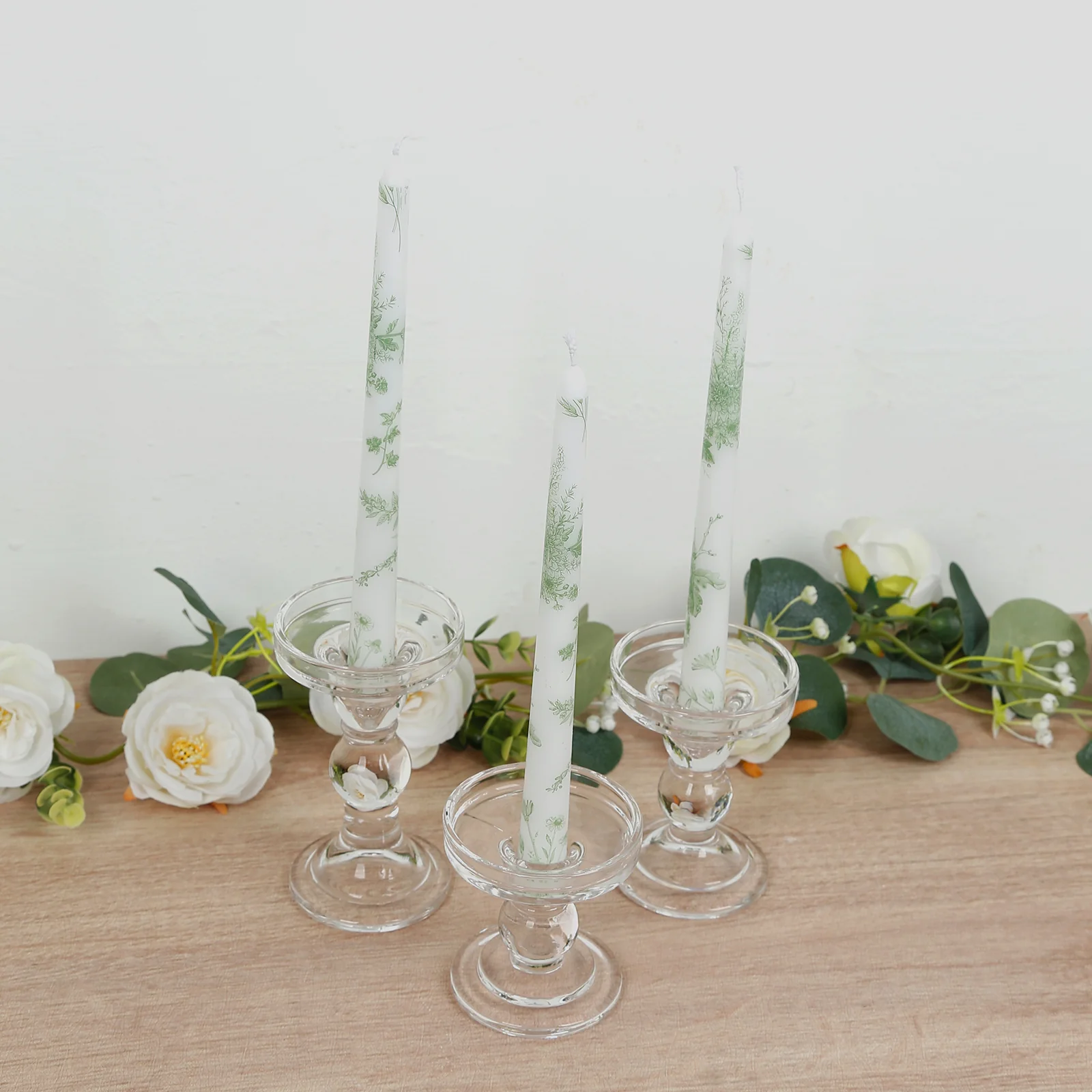 12 Pack French Toile Wax Taper Candles White and Sage Green Unscented Candles - 10" - Image 7