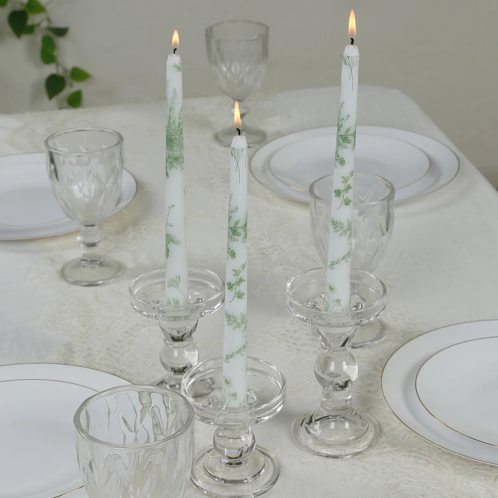 12 Pack French Toile Wax Taper Candles White and Sage Green Unscented Candles - 10" - Image 9