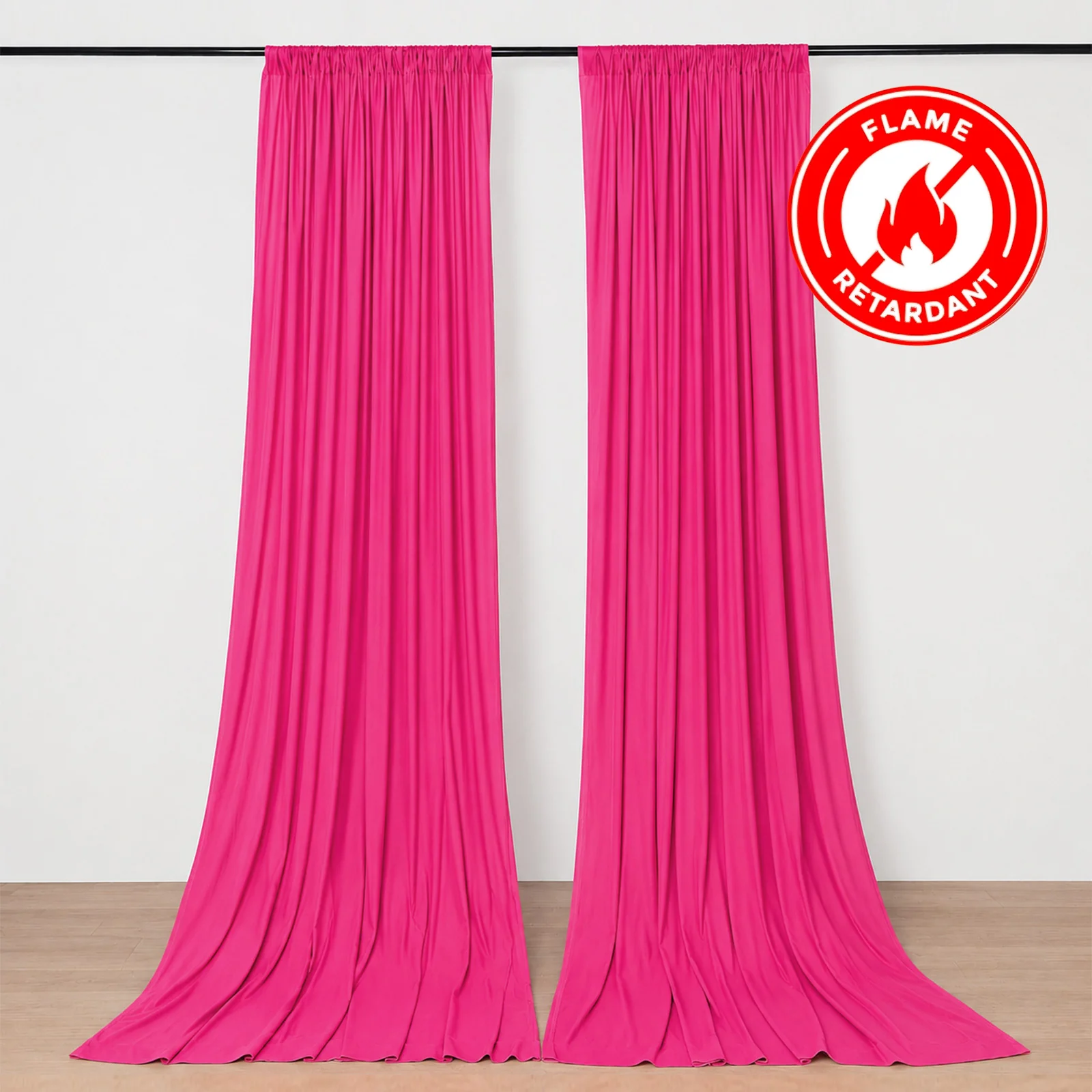 2 Pack 5ftx10ft Fuchsia Scuba Polyester Backdrop Drape Curtains, Durable Flame Resistant Event Divider Panels Wrinkle Free With Rod PocketsPanels 130GSM