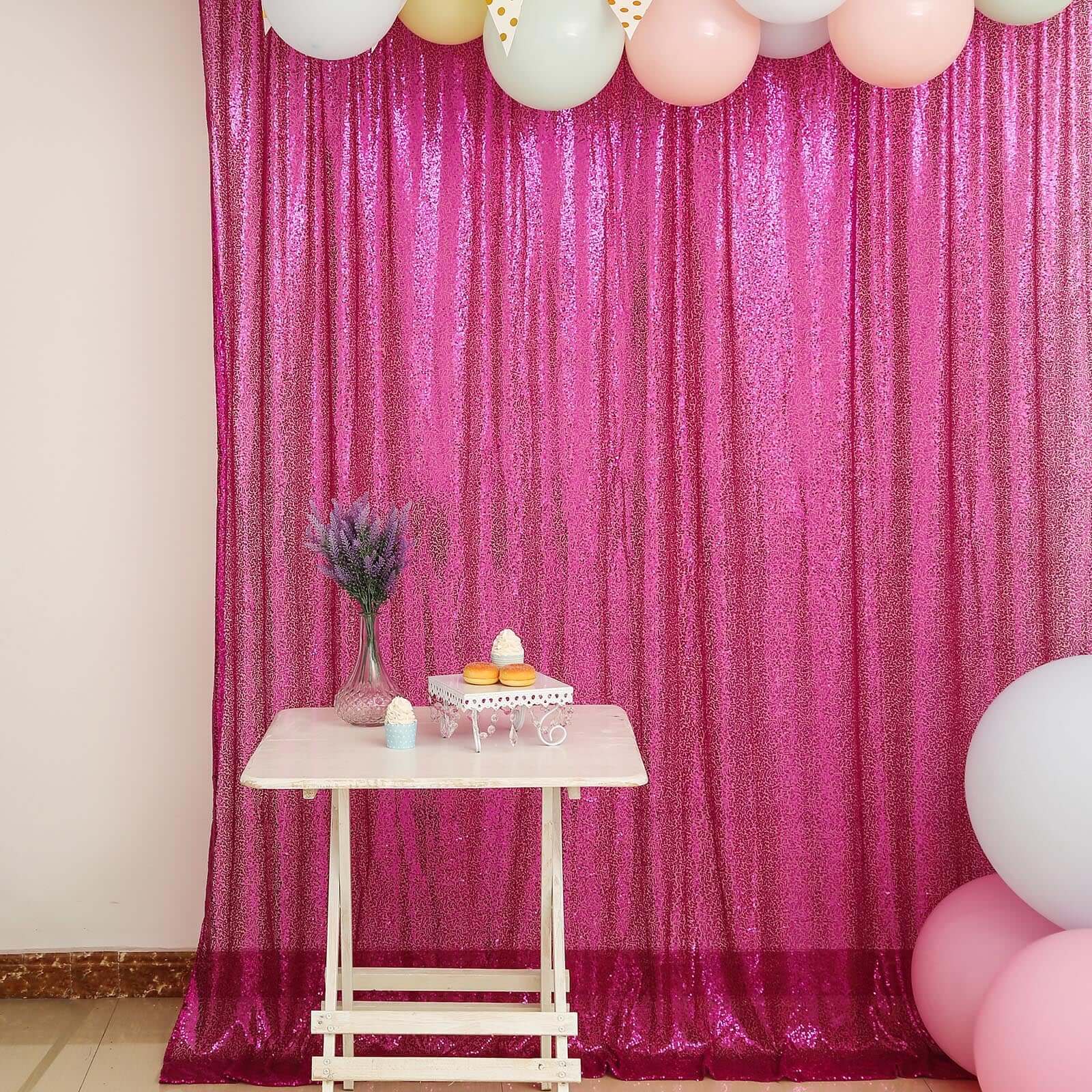 Fuchsia Sequin Backdrop Drape Curtain, Photo Booth Event Divider Panel - 8ftx8ft - Image 2