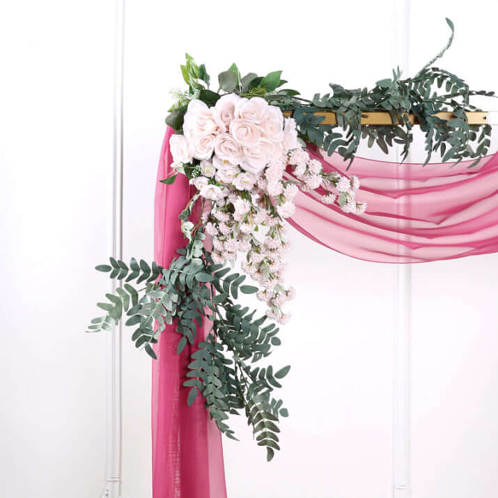 Fuchsia Sheer Organza Wedding Arch Draping Fabric, Long Curtain Backdrop Window Scarf Valance 18ft - Image 5