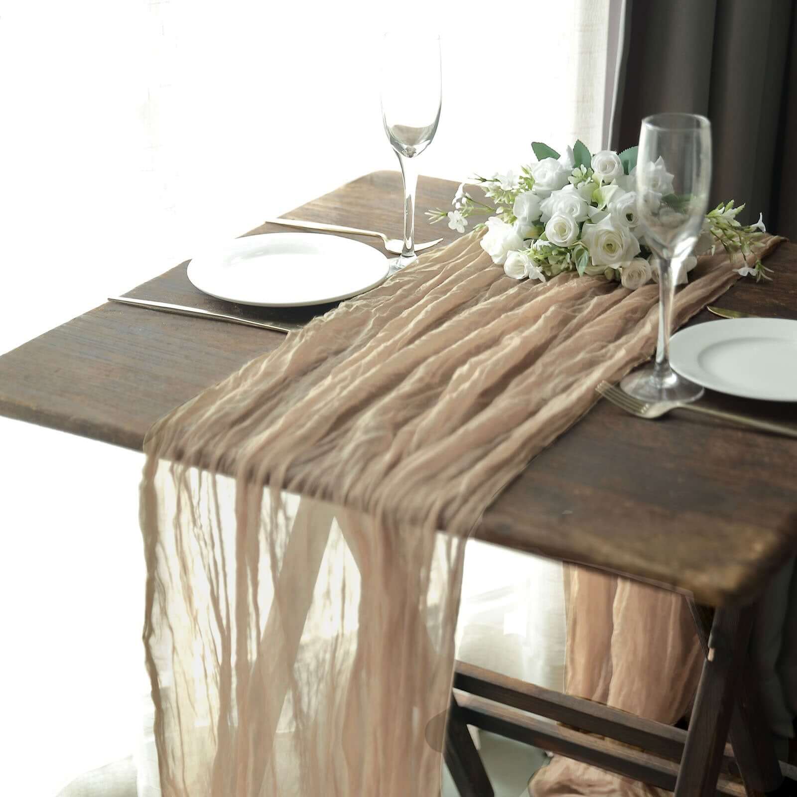 Gauze Cheesecloth Table Runner 10ft Beige - Rustic Boho Table Linen - Image 5