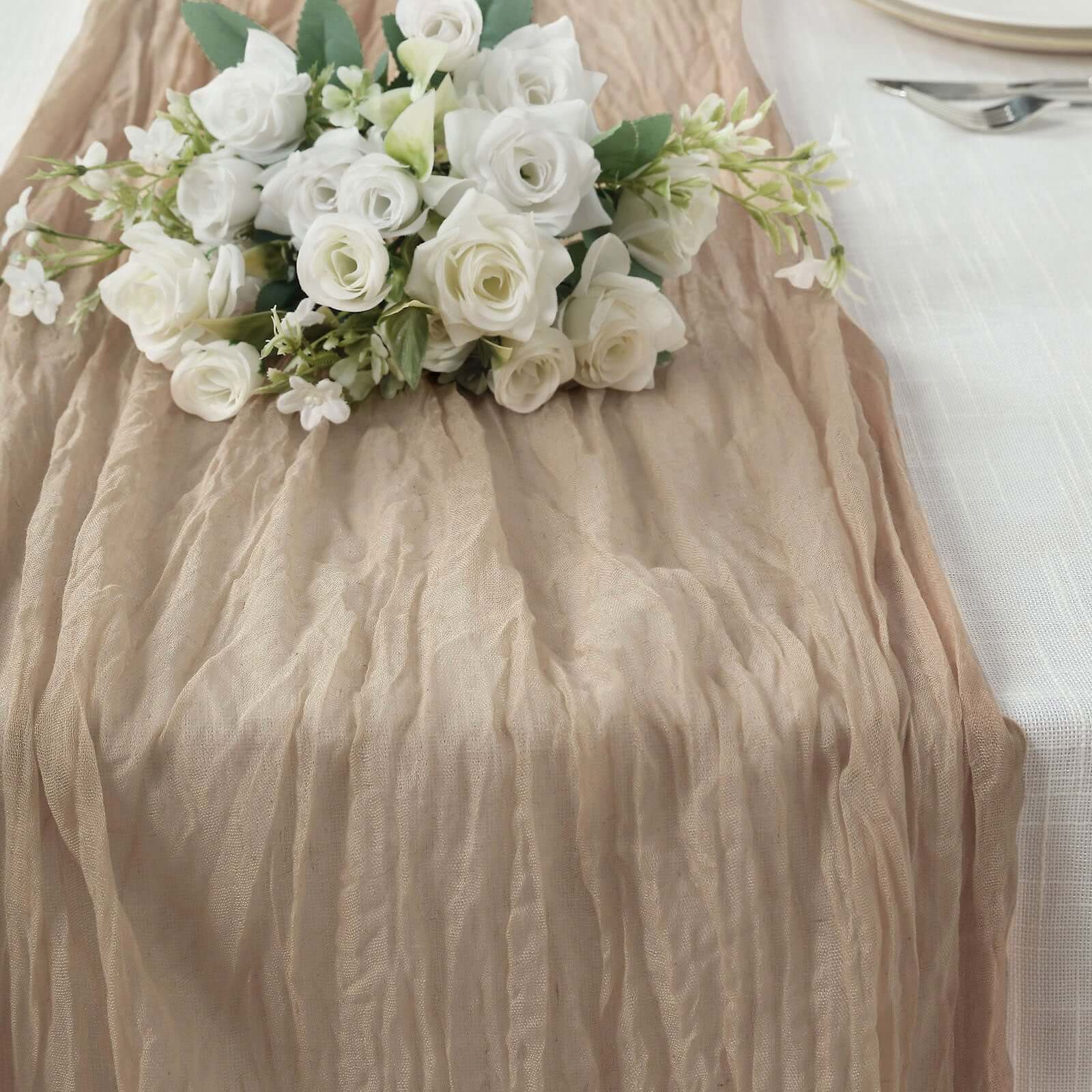 Gauze Cheesecloth Table Runner 10ft Beige - Rustic Boho Table Linen - Image 7