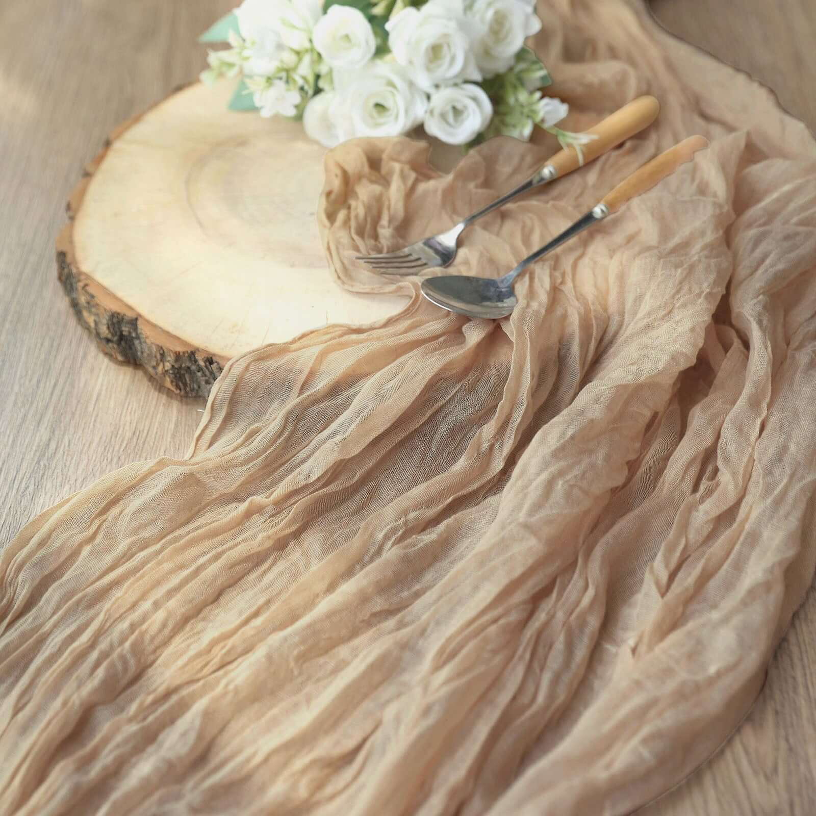 Gauze Cheesecloth Table Runner 10ft Beige - Rustic Boho Table Linen - Image 8