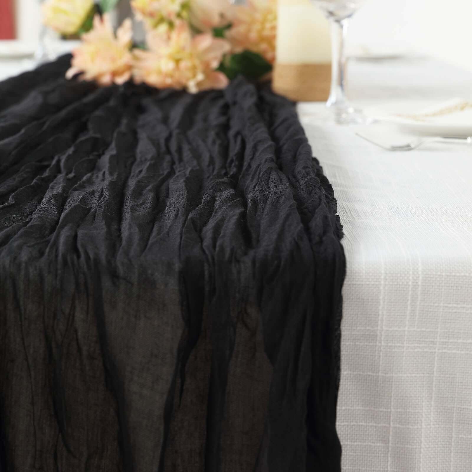 Gauze Cheesecloth Table Runner 10ft Black - Soft & Rustic Boho Table Linen - Image 2