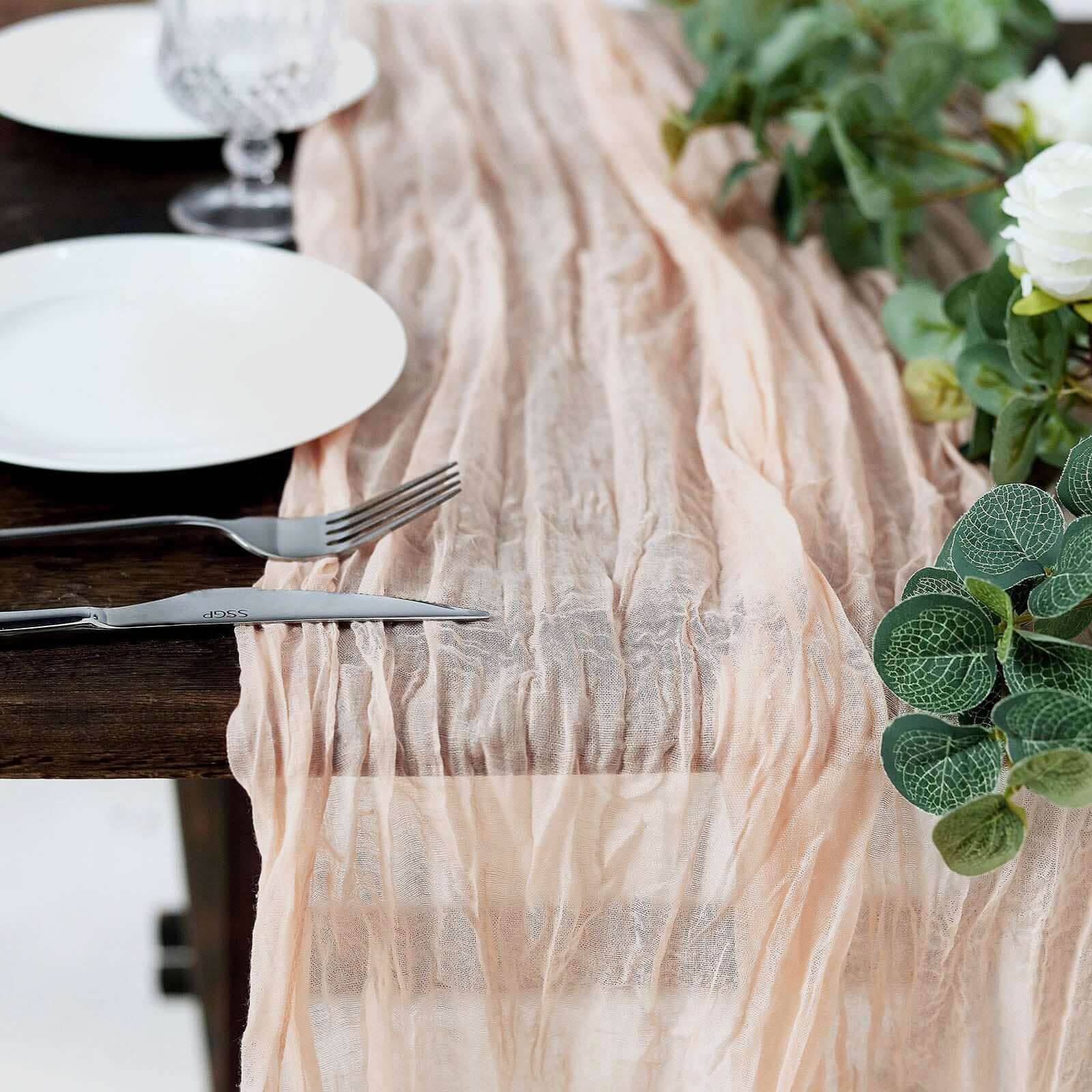 Gauze Cheesecloth Table Runner 10ft Blush - Rustic Boho Table Linen - Image 2