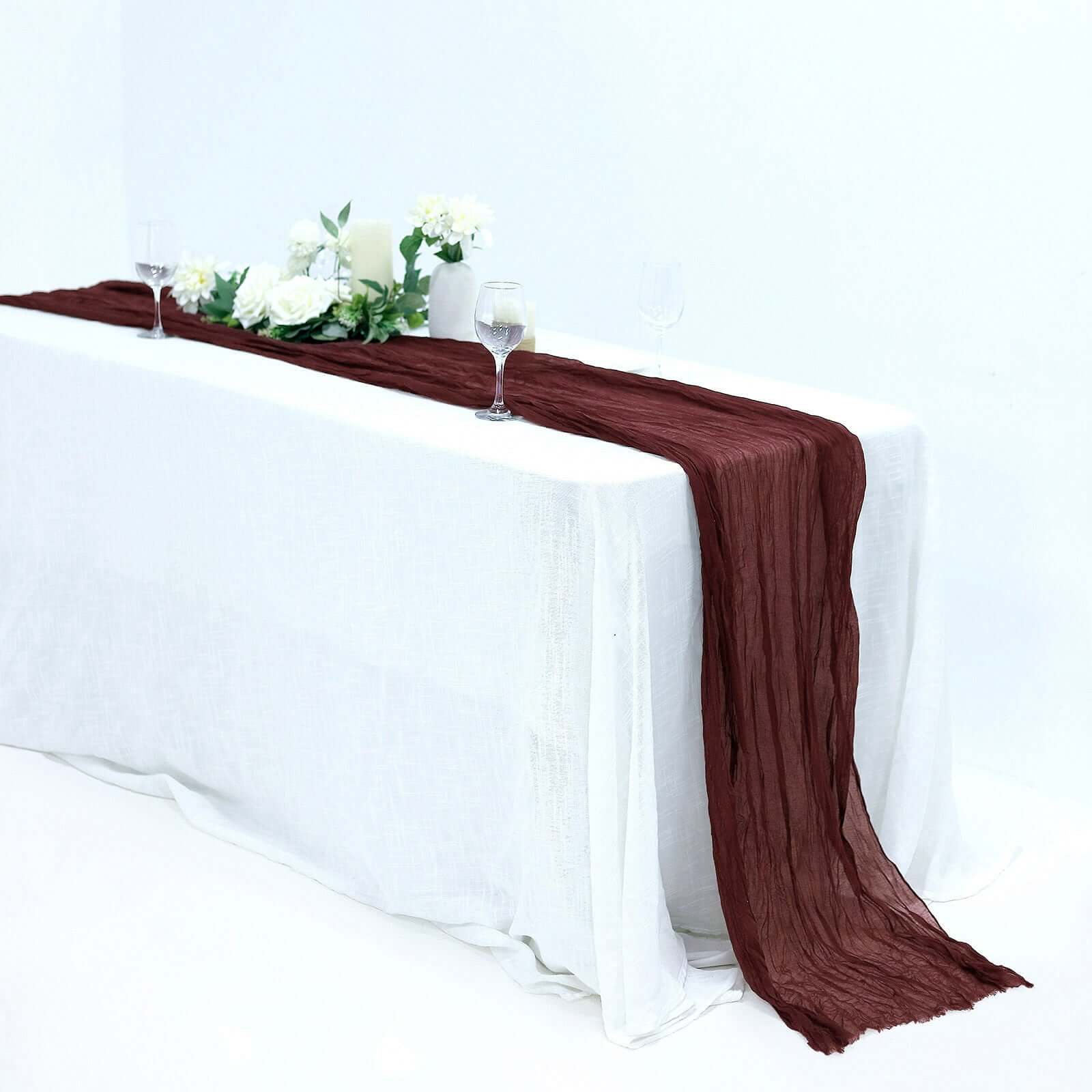 Gauze Cheesecloth Table Runner 10ft Burgundy - Rustic Boho Table Linen