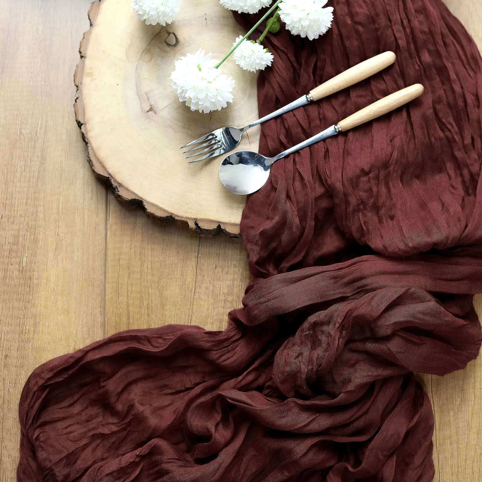 Gauze Cheesecloth Table Runner 10ft Burgundy - Rustic Boho Table Linen - Image 2