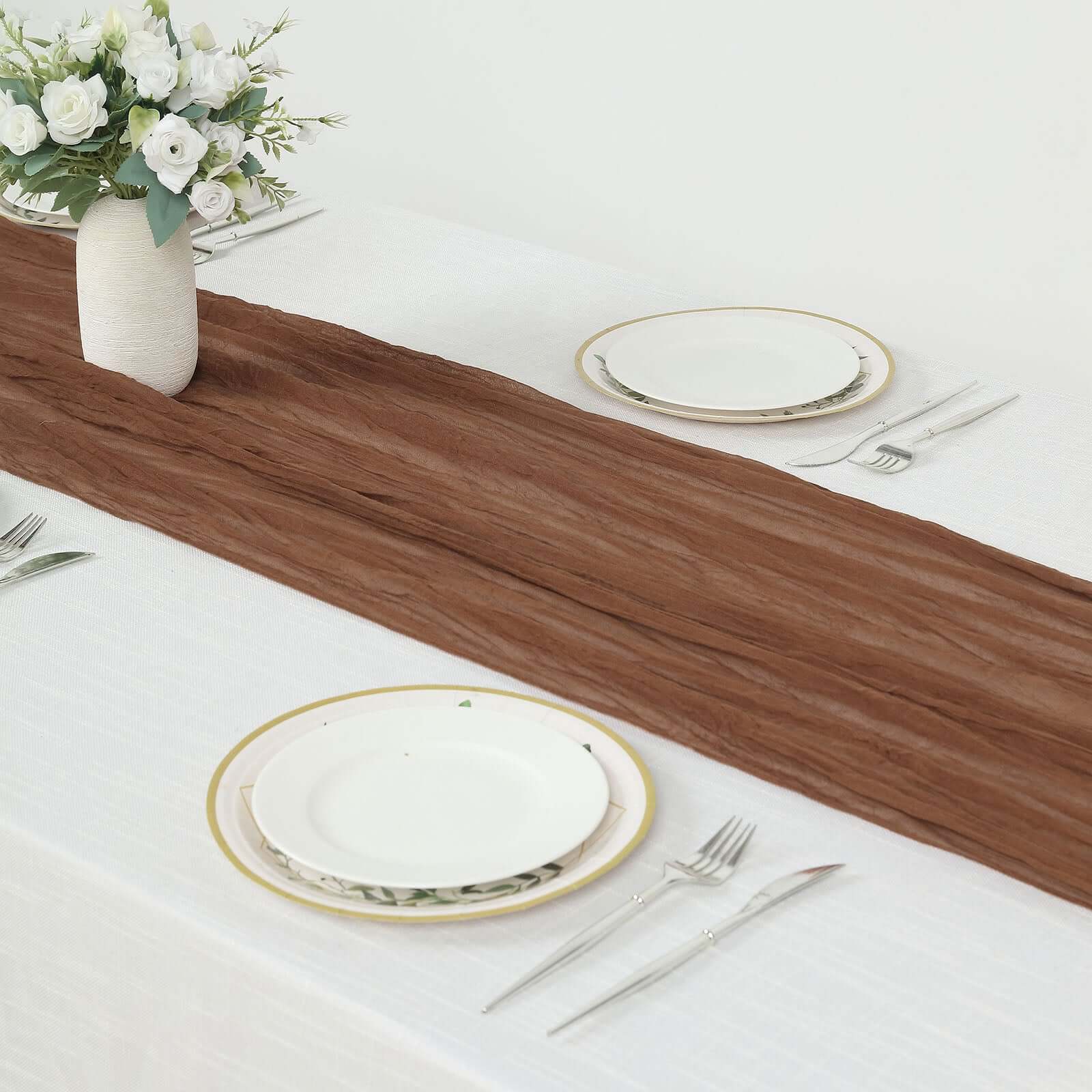Gauze Cheesecloth Table Runner 10ft Cinnamon Brown - Rustic Boho Table Linen - Image 2
