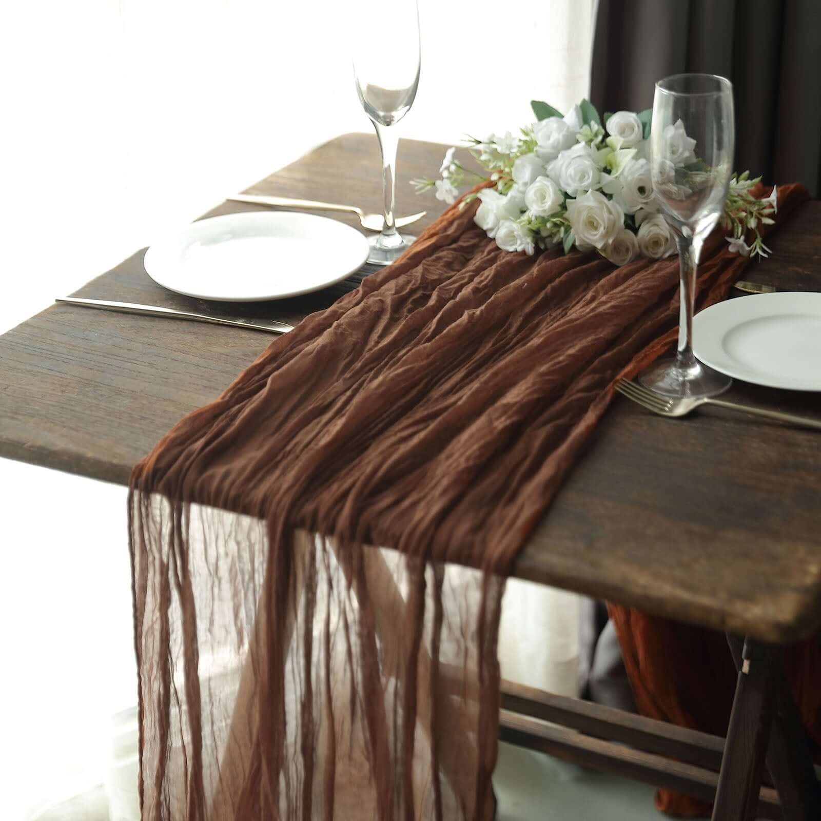 Gauze Cheesecloth Table Runner 10ft Cinnamon Brown - Rustic Boho Table Linen - Image 5