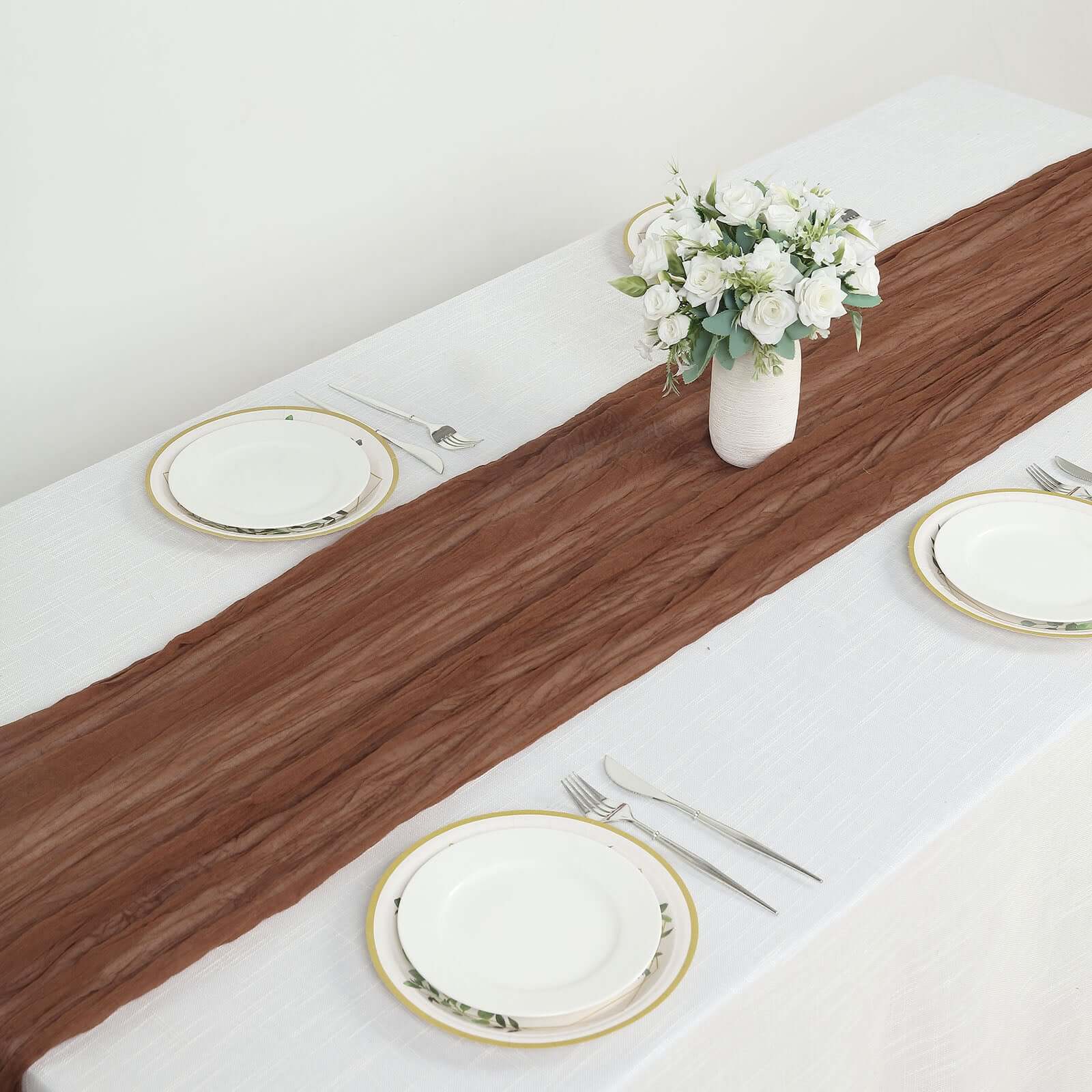 Gauze Cheesecloth Table Runner 10ft Cinnamon Brown - Rustic Boho Table Linen - Image 6