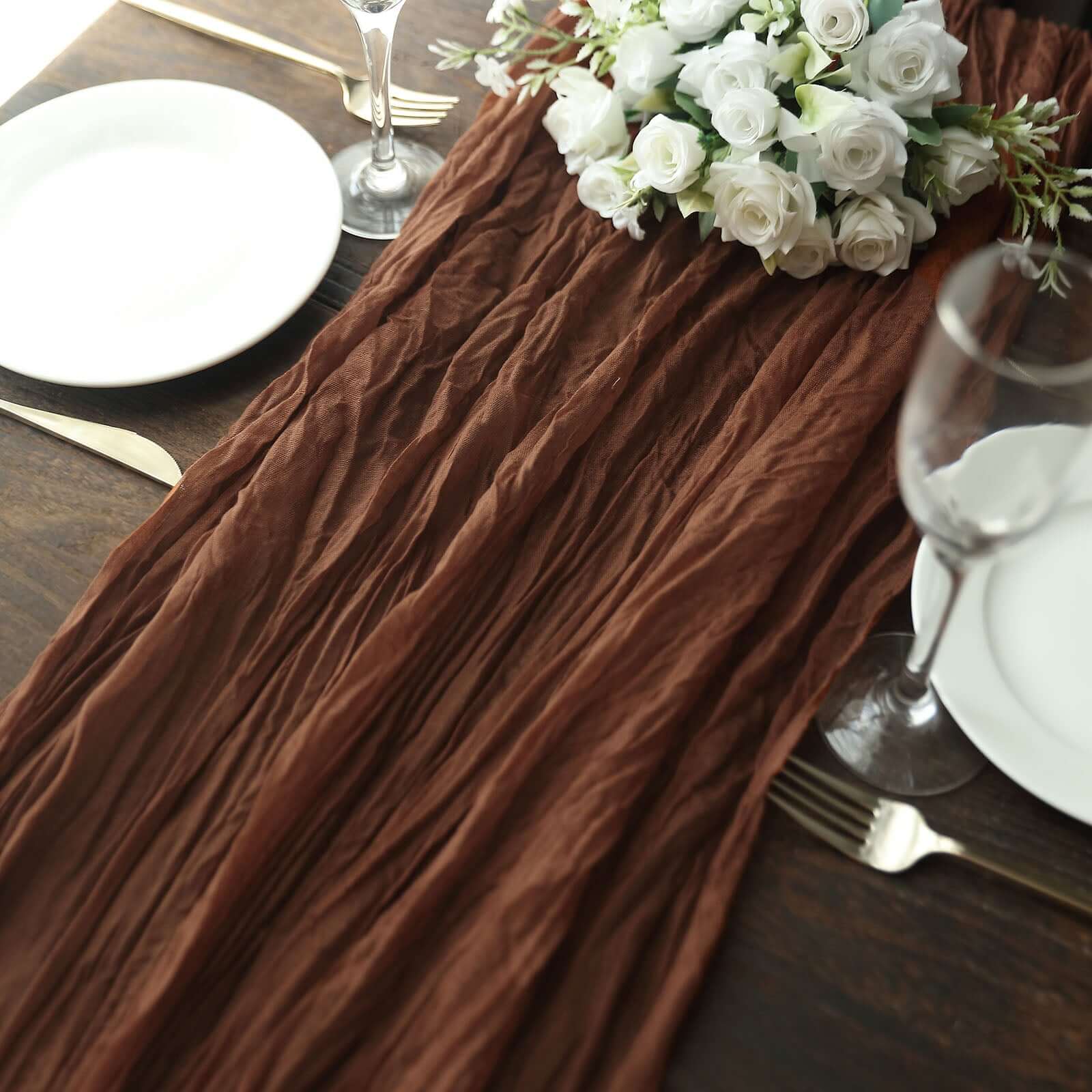 Gauze Cheesecloth Table Runner 10ft Cinnamon Brown - Rustic Boho Table Linen - Image 7