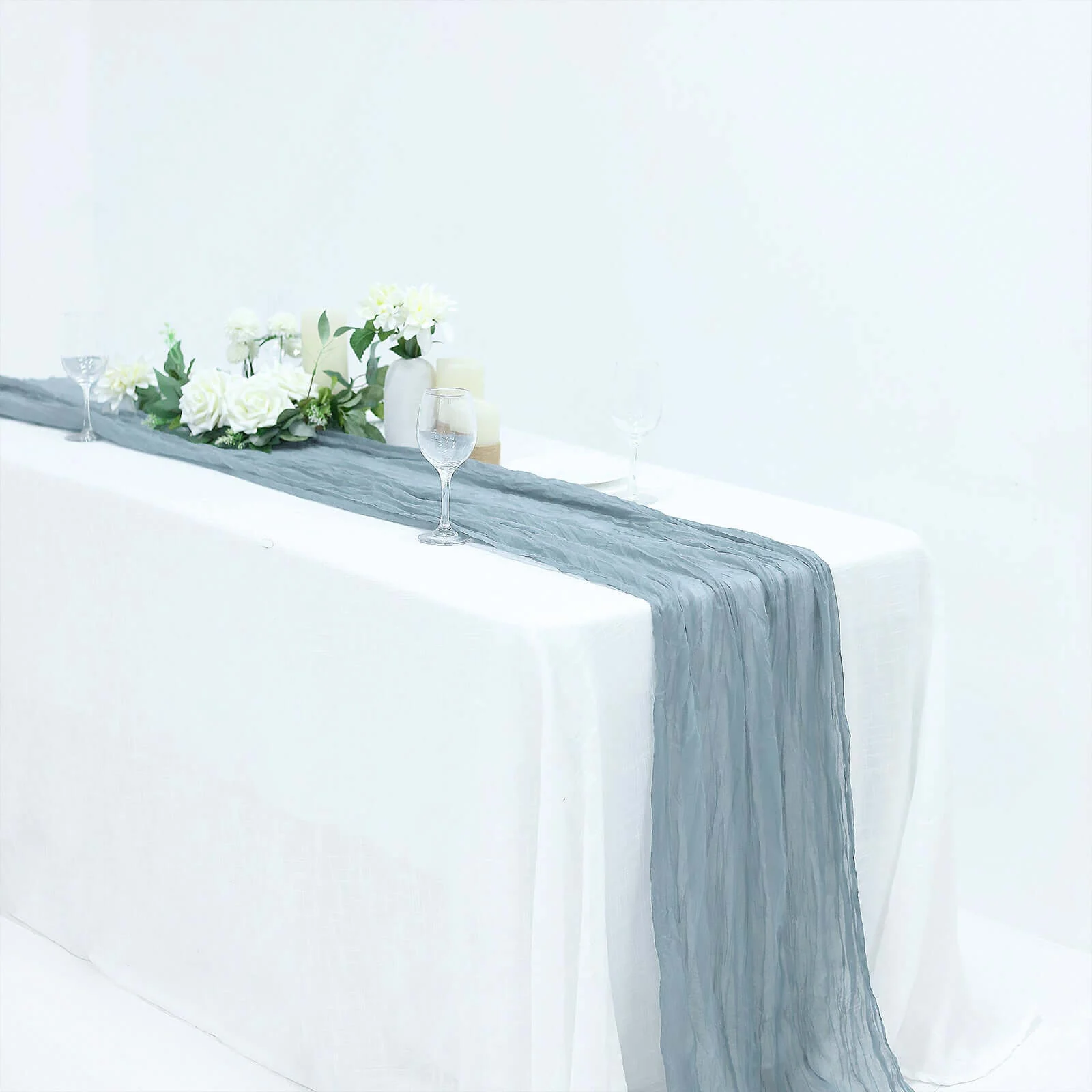 Gauze Cheesecloth Table Runner 10ft Dusty Blue - Rustic Boho Table Linen